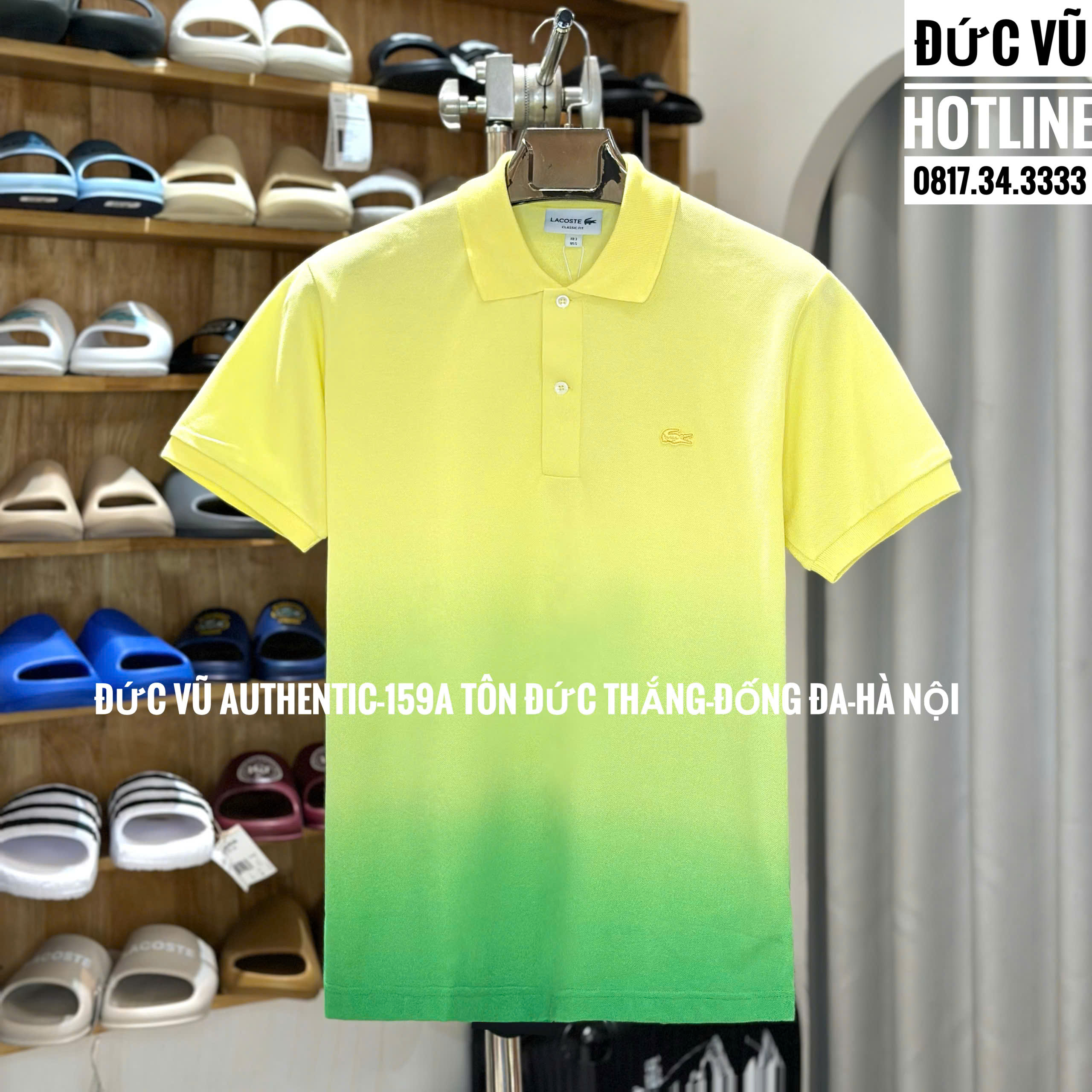 Áo polo Lacoste loang vàng chanh - xanh lá mạ
