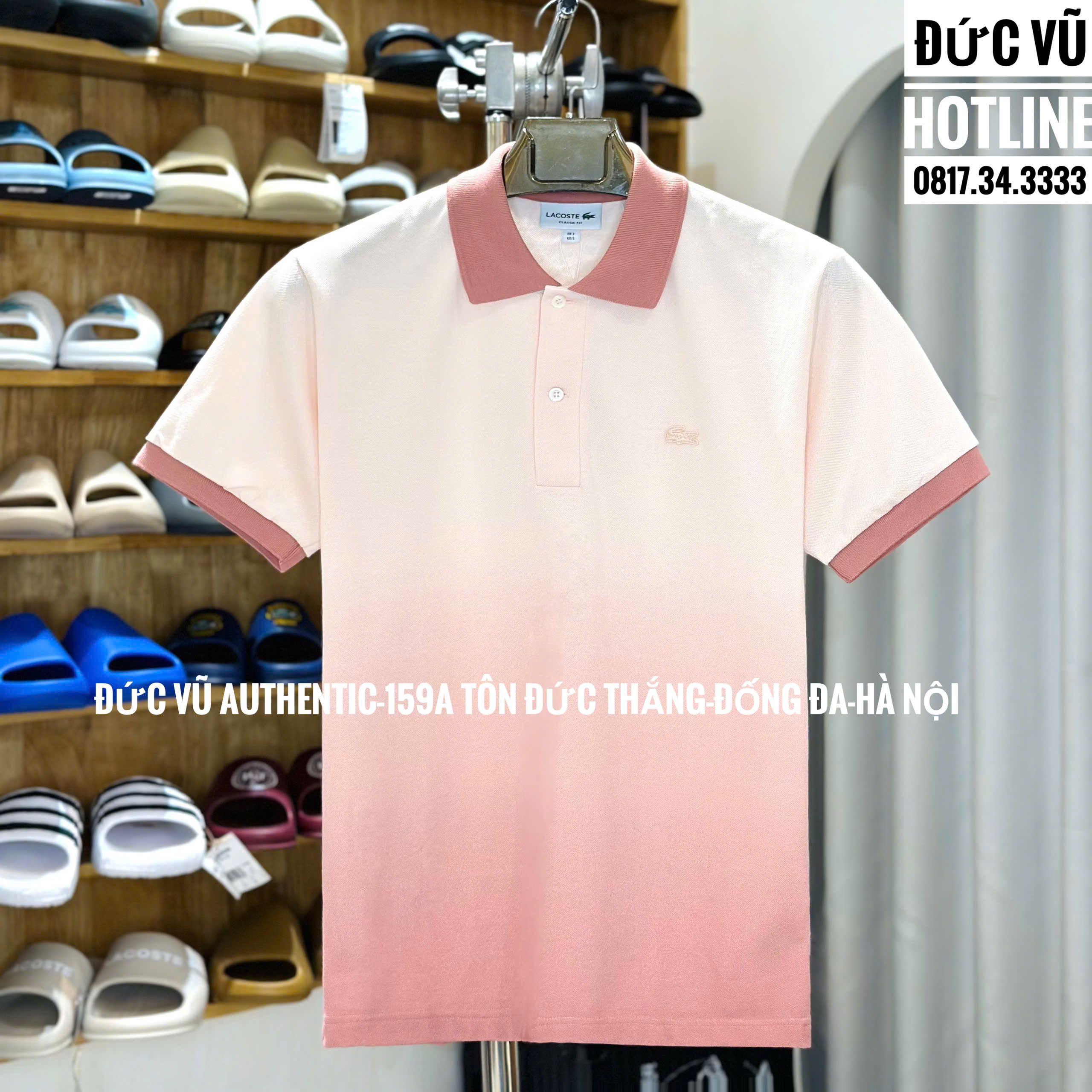 Áo polo Lacoste loang hồng pastel cổ hồng