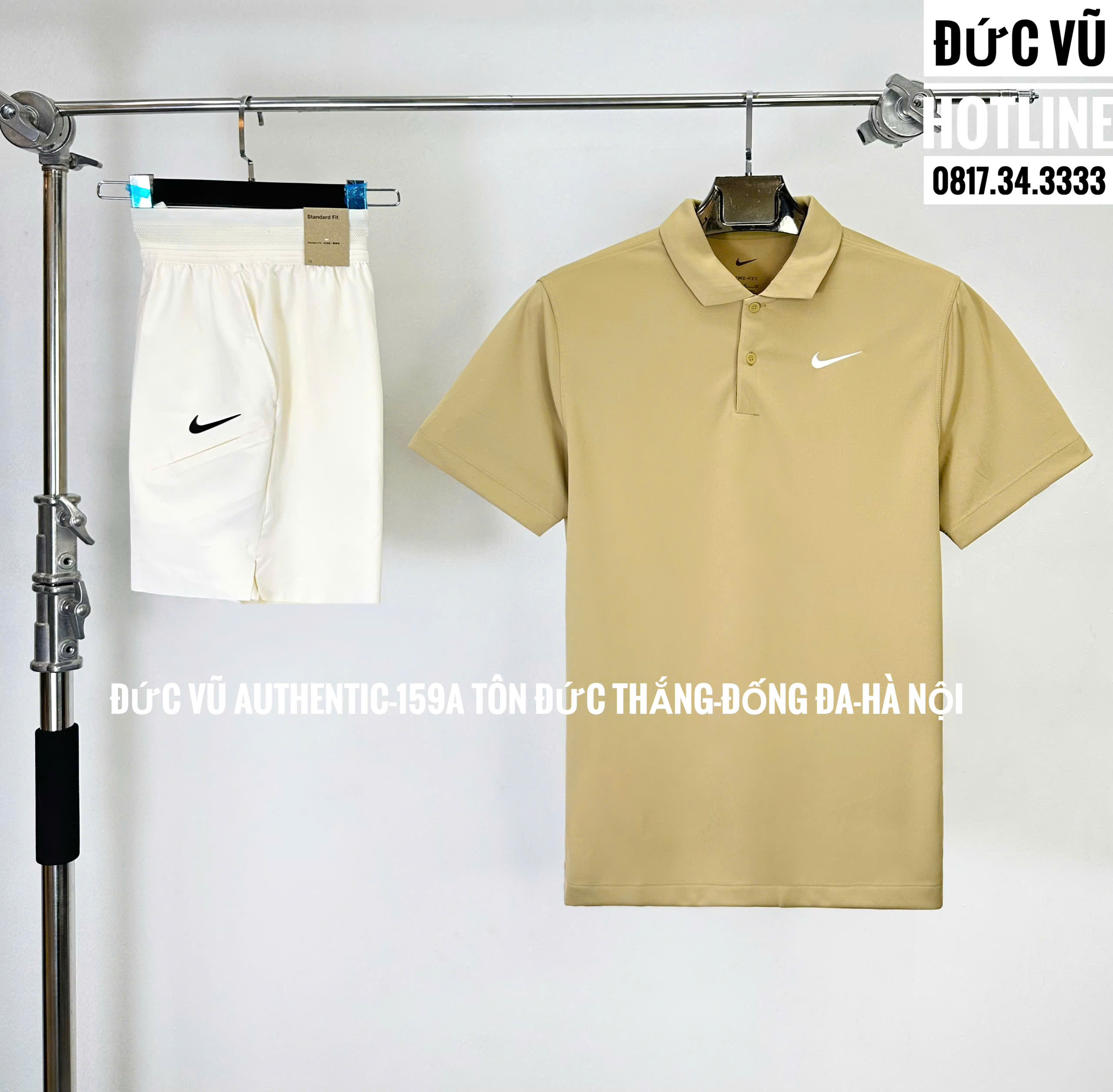 Set Nike Polo Gold – Quần short trắng logo đen