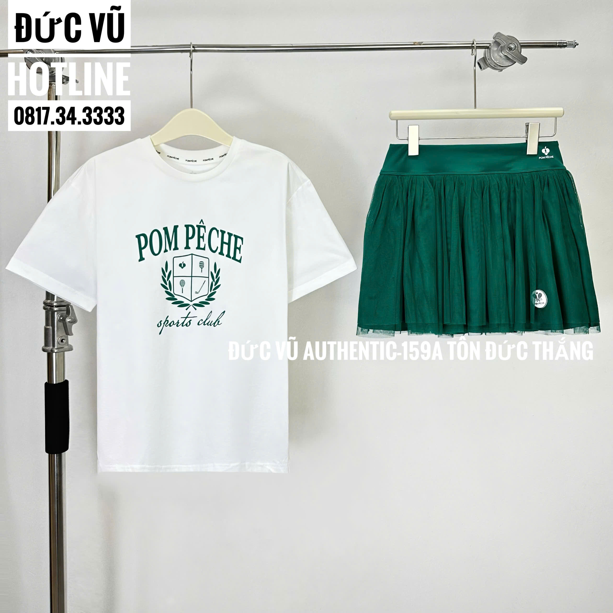Set Váy Tennis POM PÊCHE - White/Green Forest