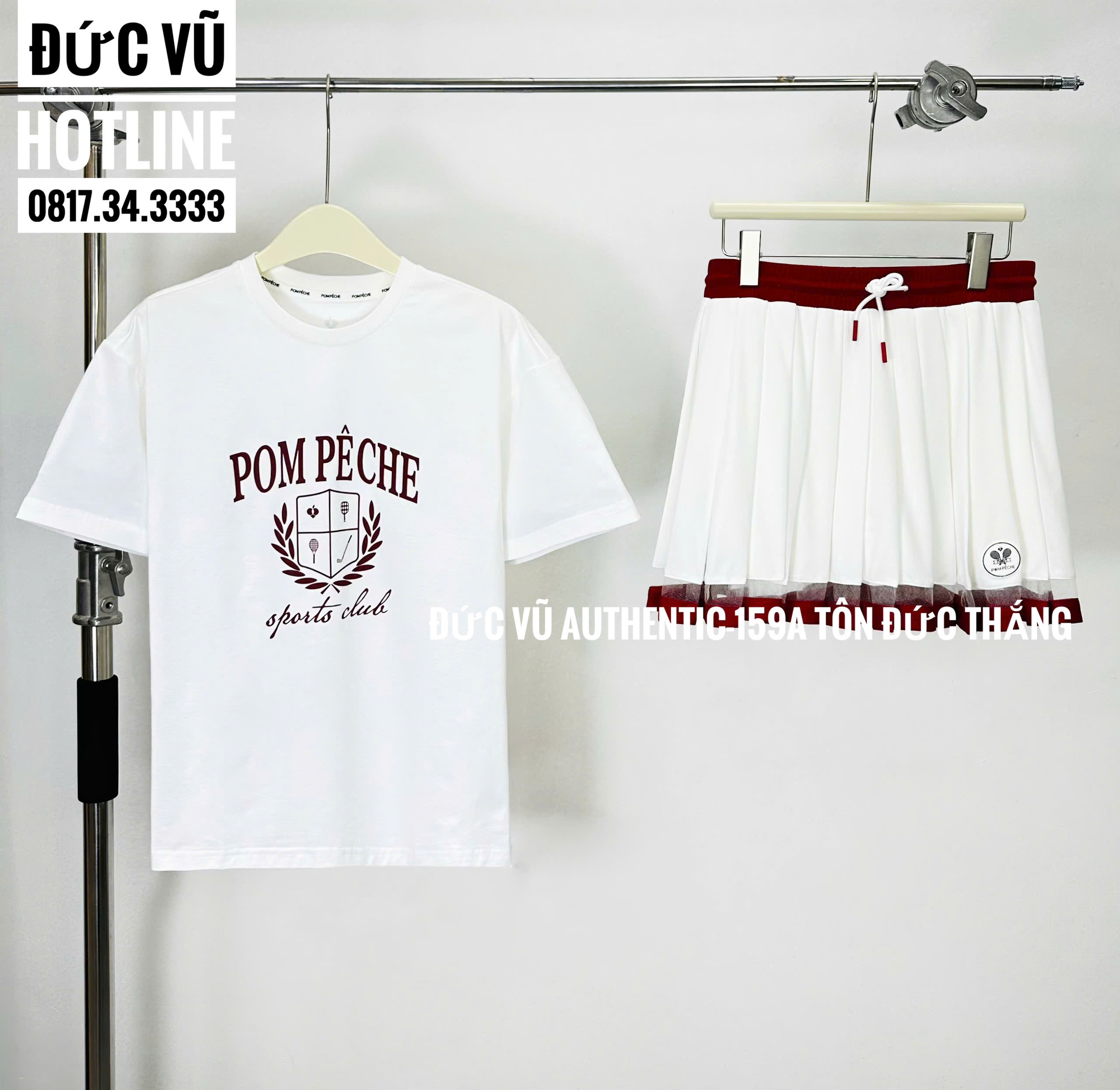 Set Váy Tennis POM PÊCHE - White/Burgundy