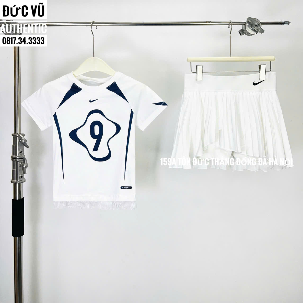 Set thể thao nữ Nike trắng số 9 – Áo thun + chân váy tennis xếp ly