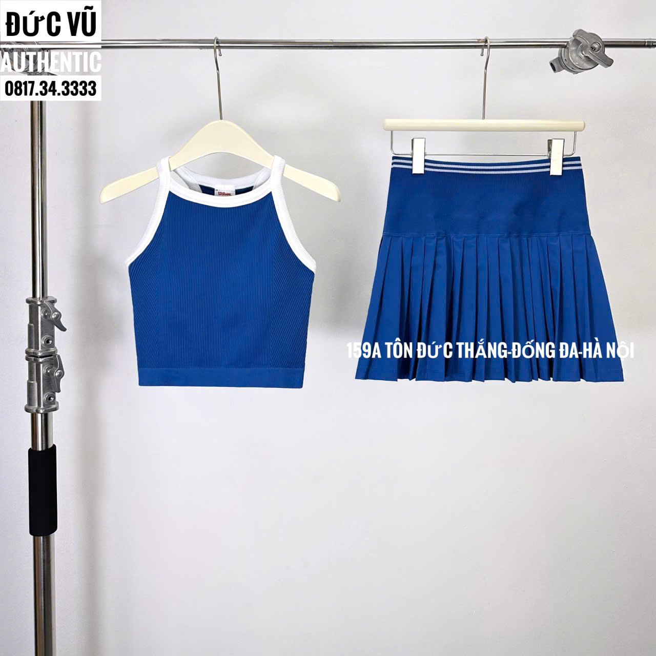 Set thể thao nữ tank top xanh navy phối váy tennis đồng màu