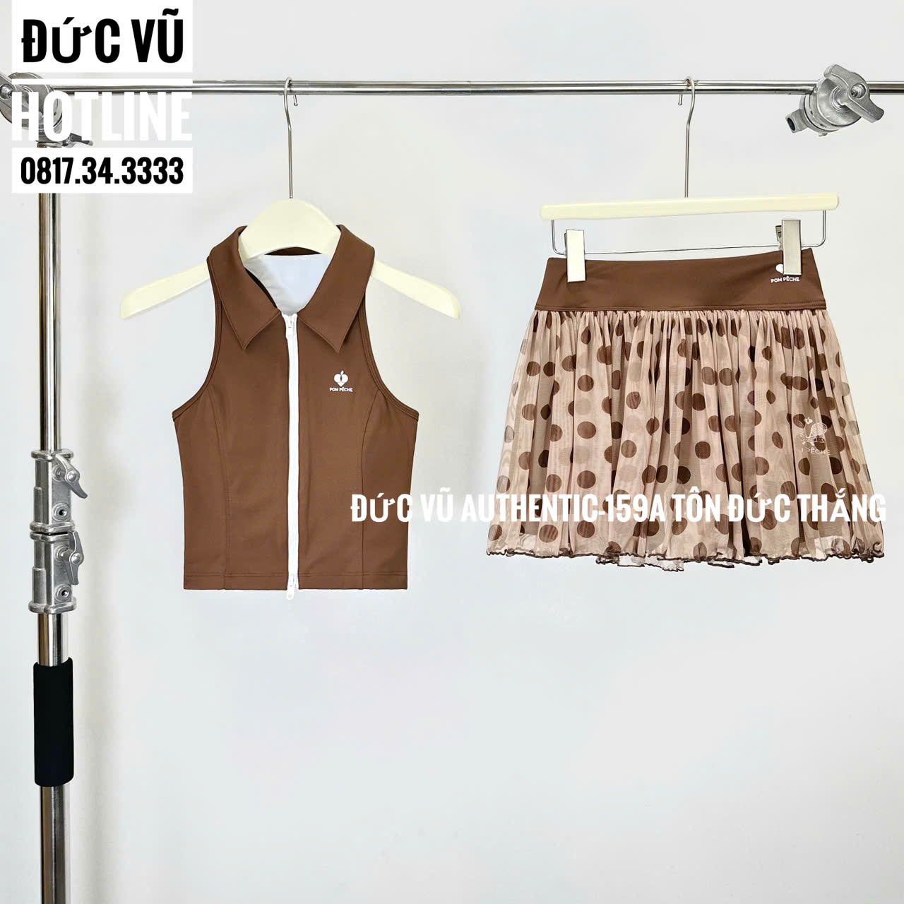 Set đồ tennis nữ PINK PEACH Brown Polka Dot