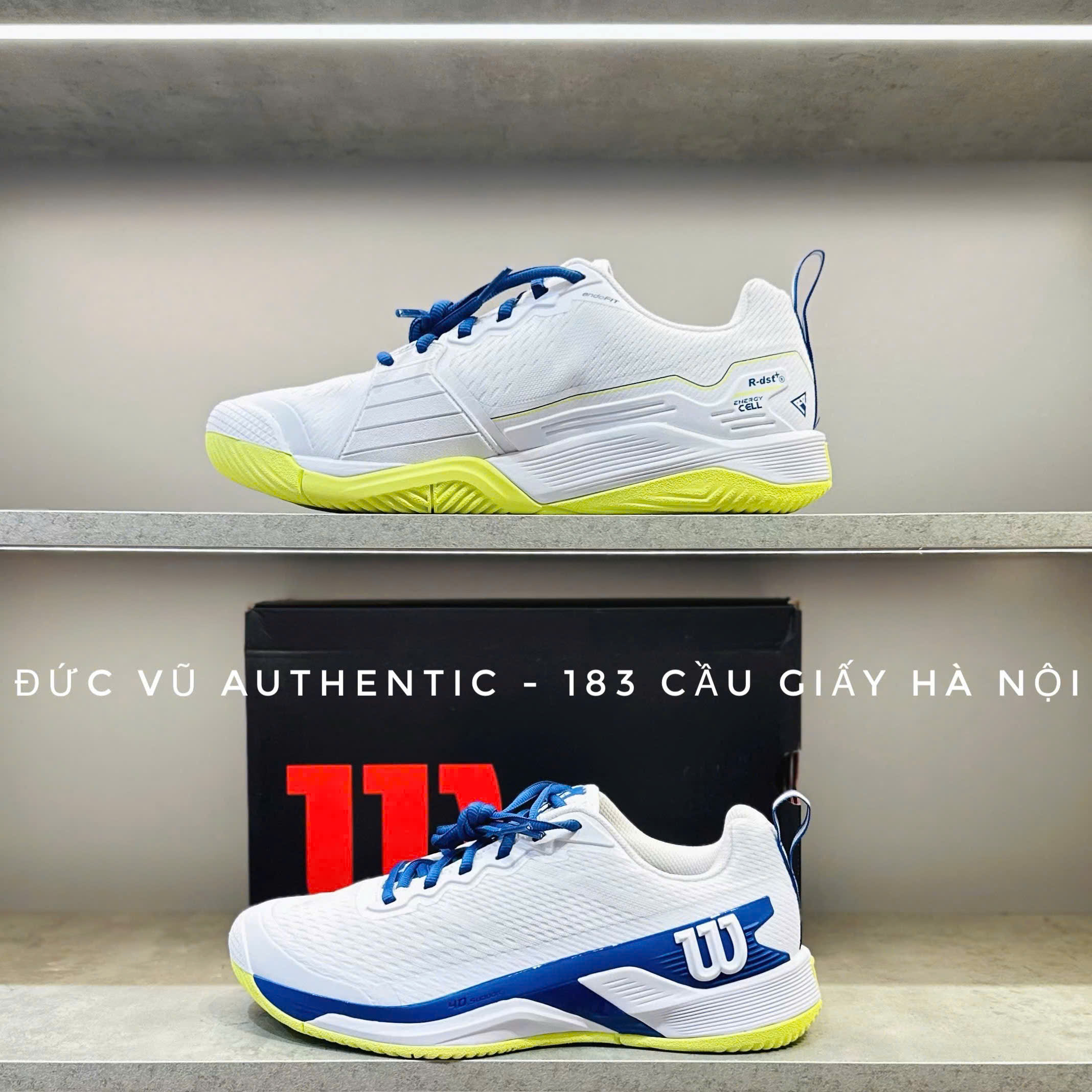 Giày Tennis Wilson Rush Pro 4.0 All Court – Trắng/Xanh/Neon