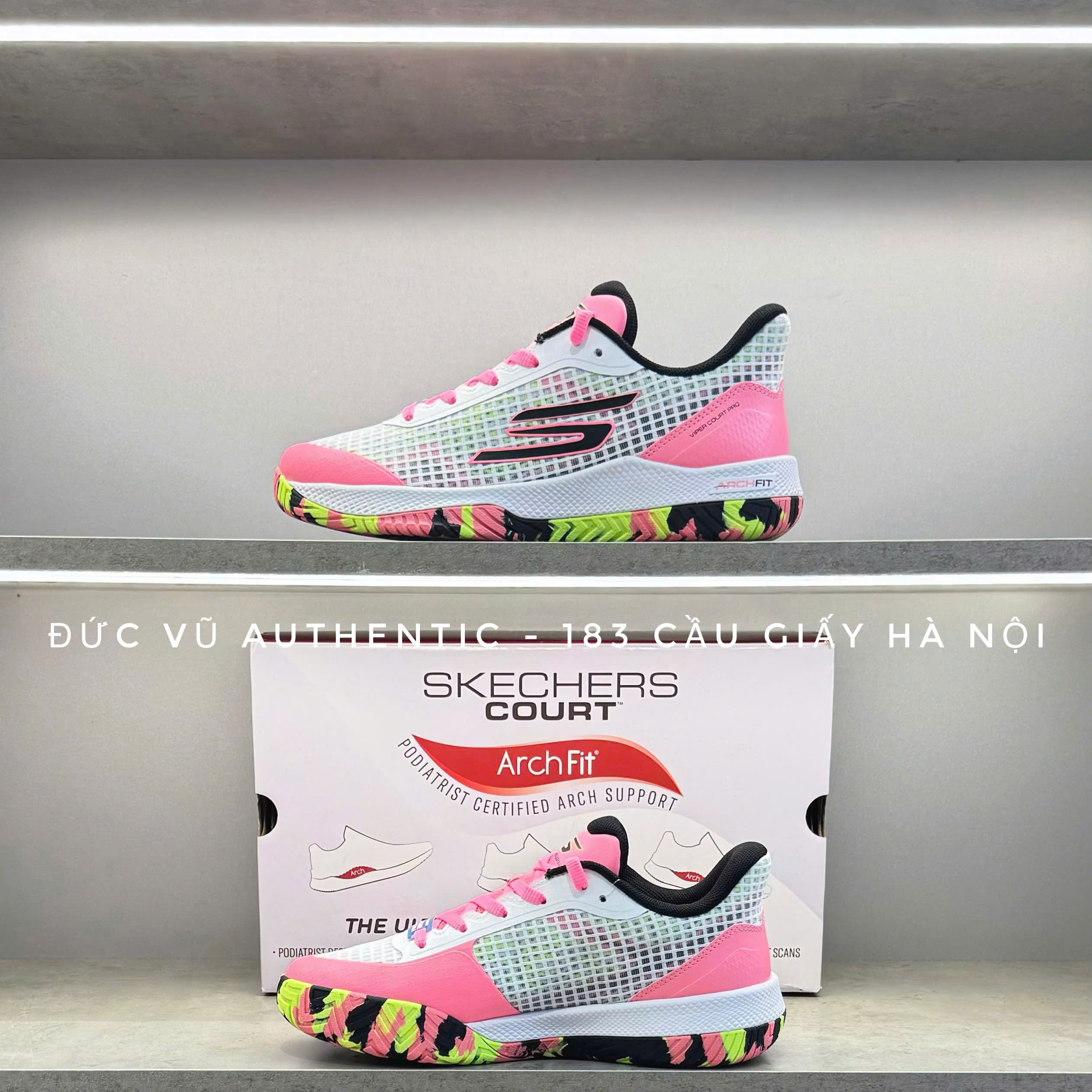 Skechers Court Arch Fit (White/Pink Multi)