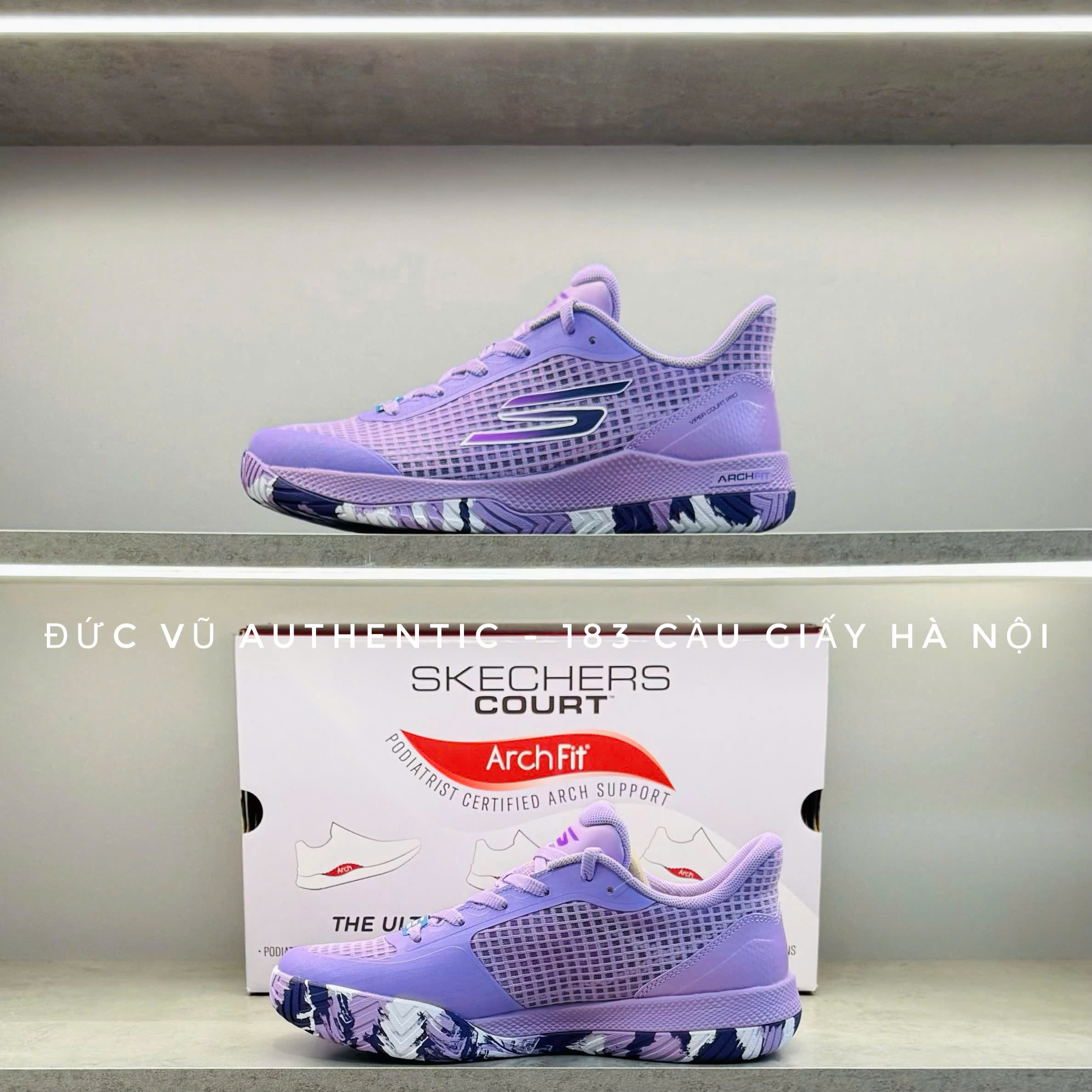 Giày tennis Skechers Court Arch Fit – Tím Lavender