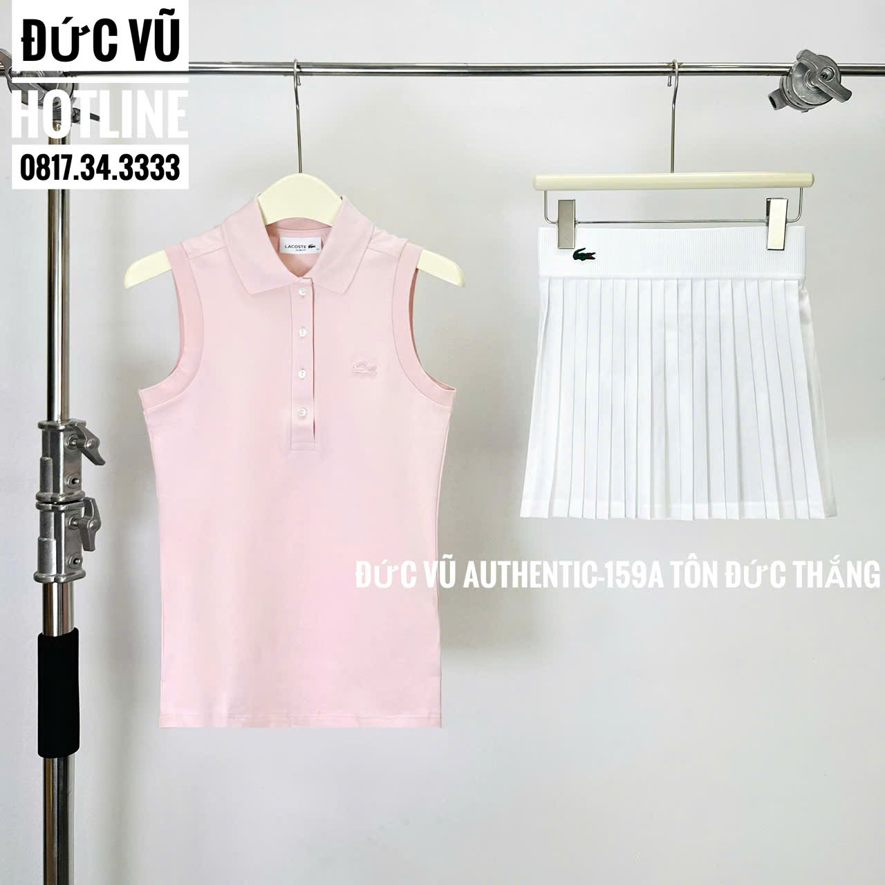Set Lacoste nữ – Áo polo không tay & Chân váy tennis xếp ly
