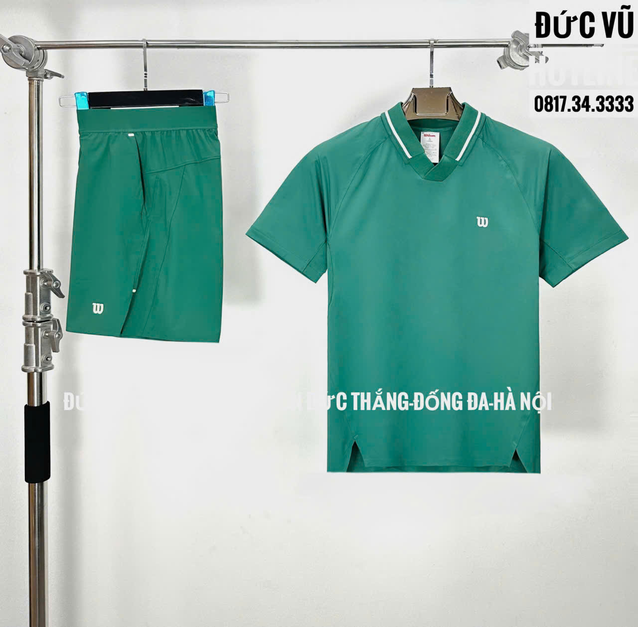 Set Wilson nam – Áo polo thể thao & Quần short tennis xanh lá