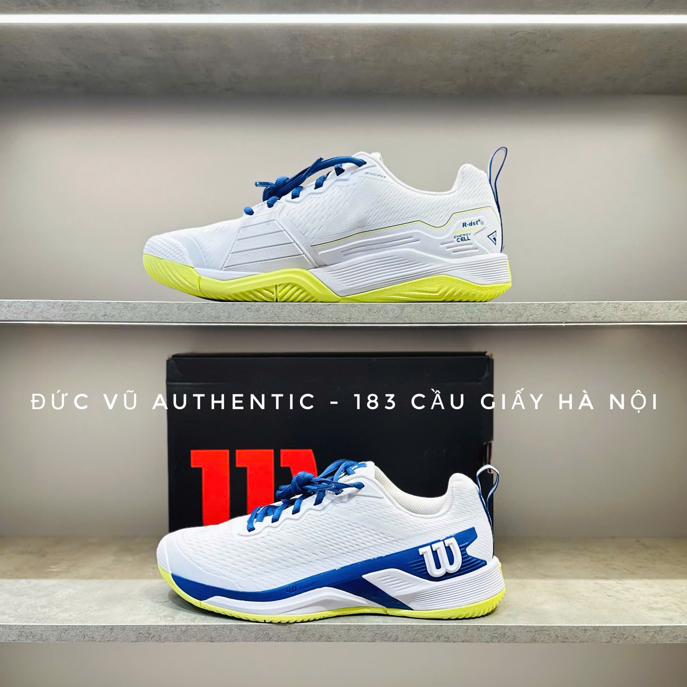 Giày Tennis Wilson Rush Pro 4.0 All Court – Trắng/Xanh/Neon