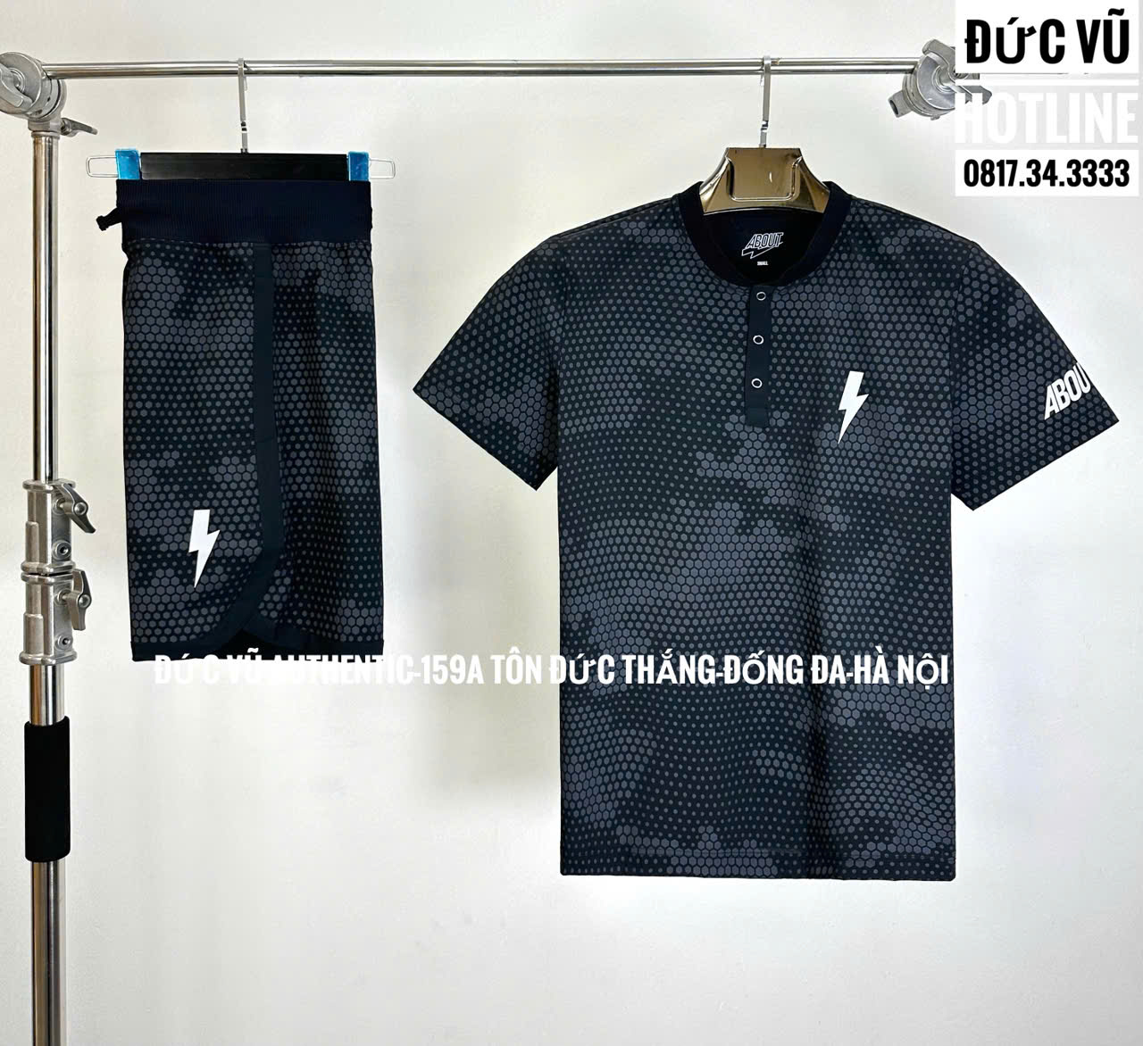 Set thể thao Hydro About Hexa Bolt – Đen họa tiết tổ ong