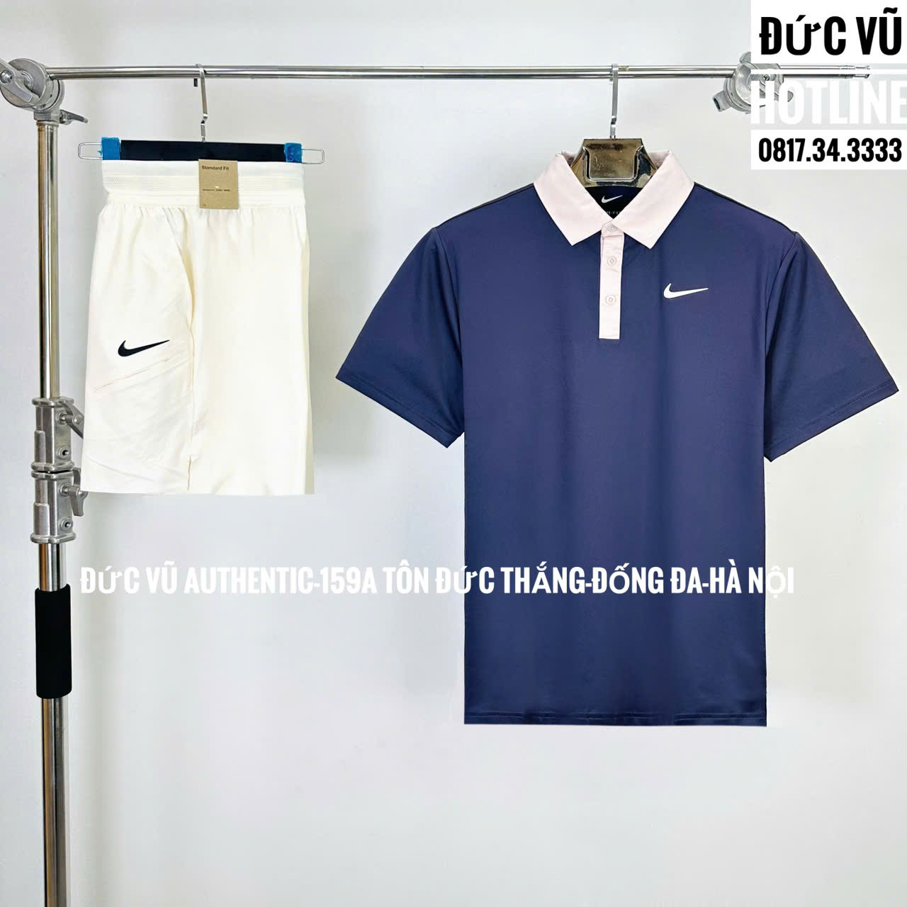 Set thể thao nam Nike Court polo xanh navy cổ hồng pastel