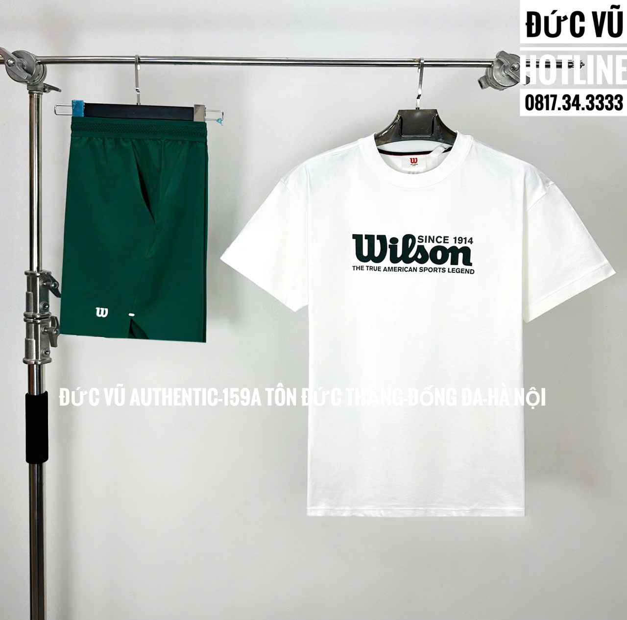 Set thể thao Wilson nam – Áo thun trắng & quần short xanh rêu