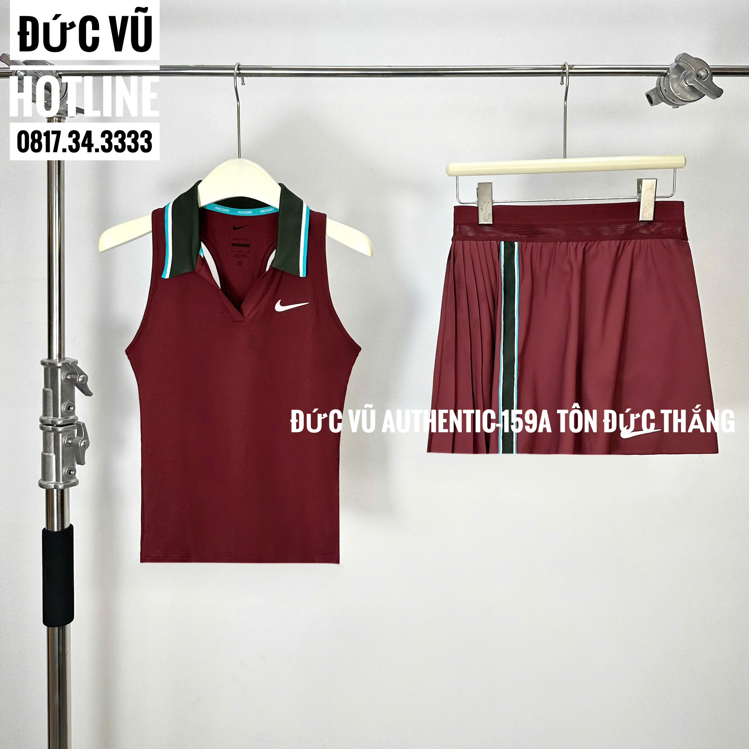 Set tennis nữ Nike – Áo không tay & chân váy đỏ rượu