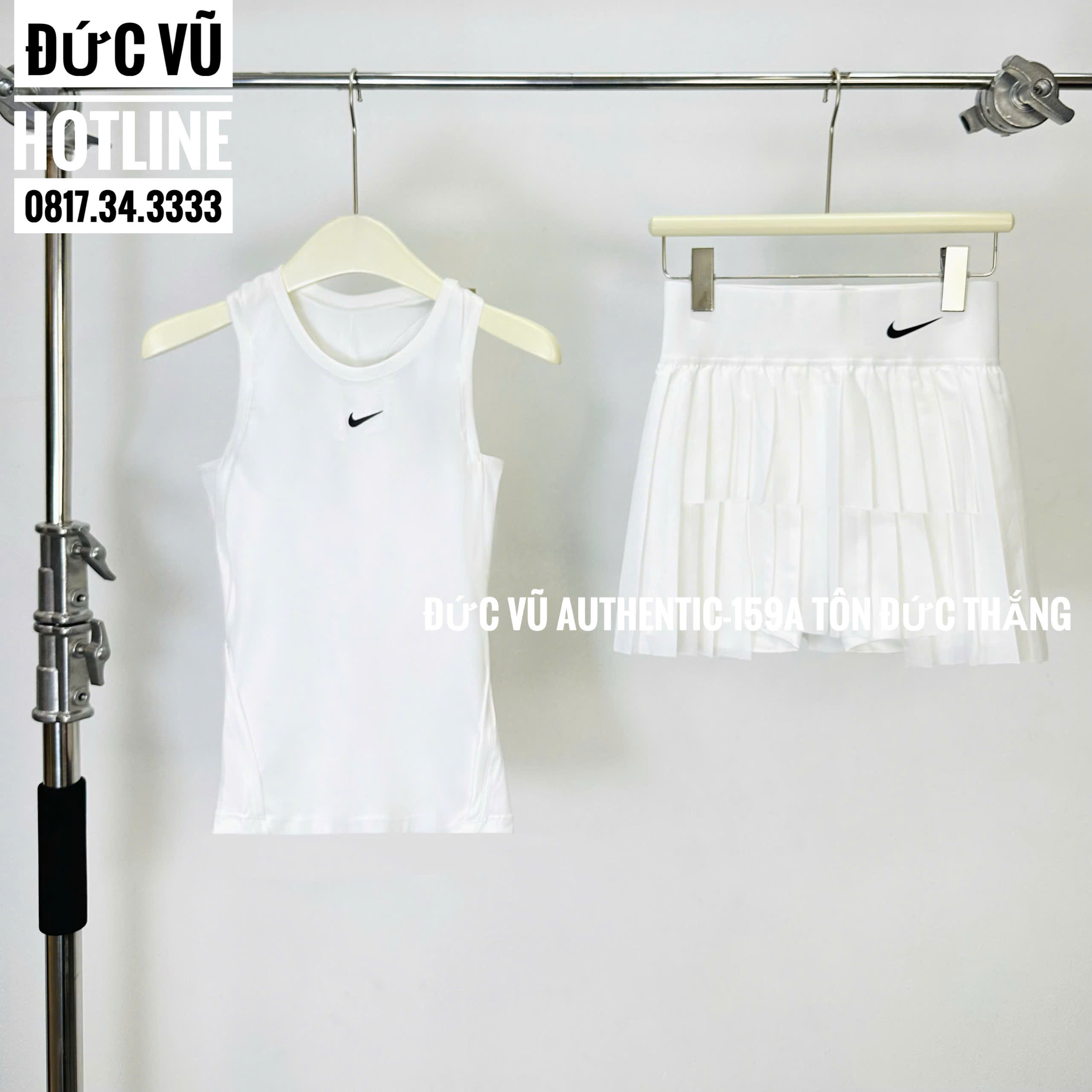 Set tennis nữ Nike – Áo tank top & chân váy xếp ly trắng