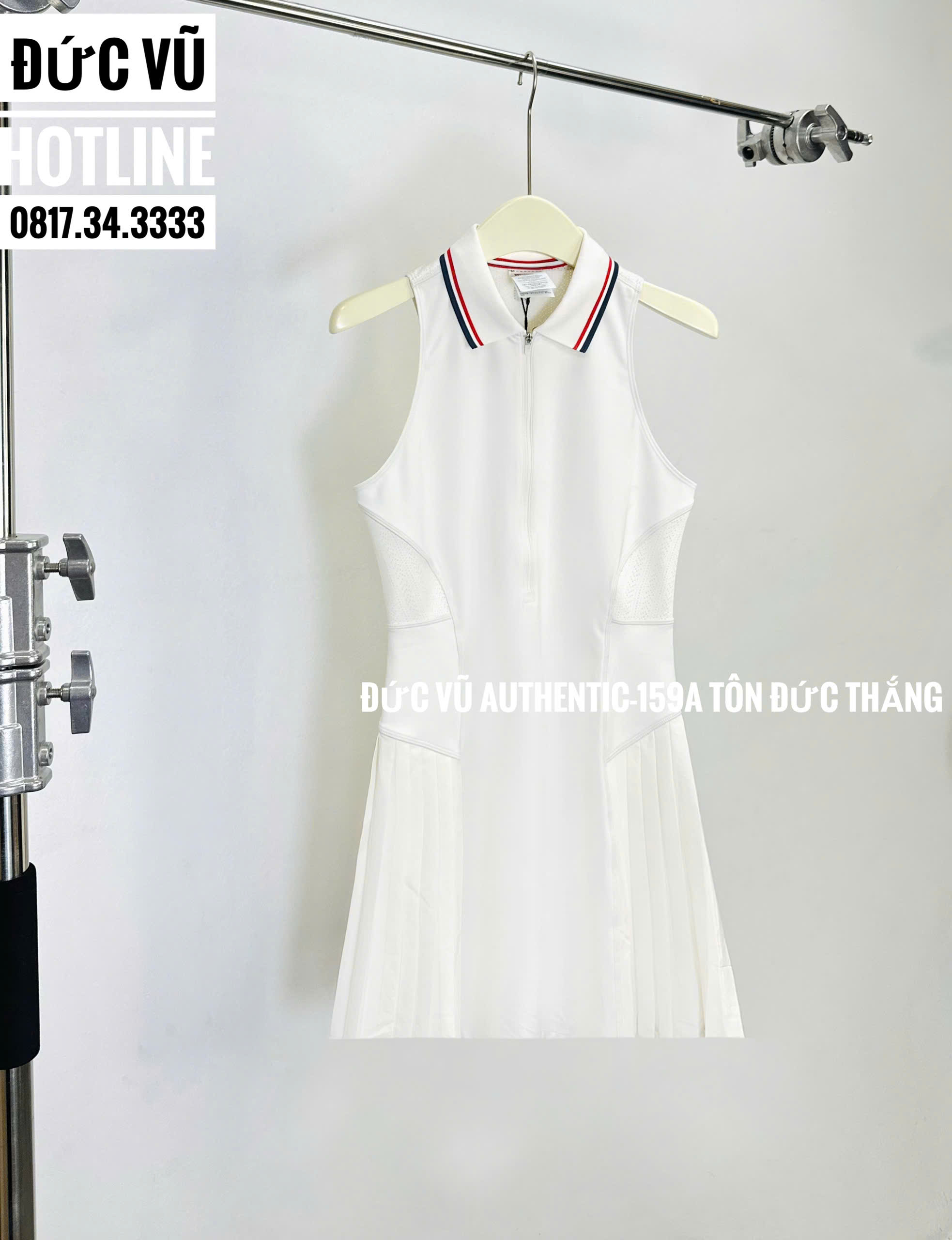 Đầm tennis nữ Wilson không tay – Màu trắng cổ viền sọc