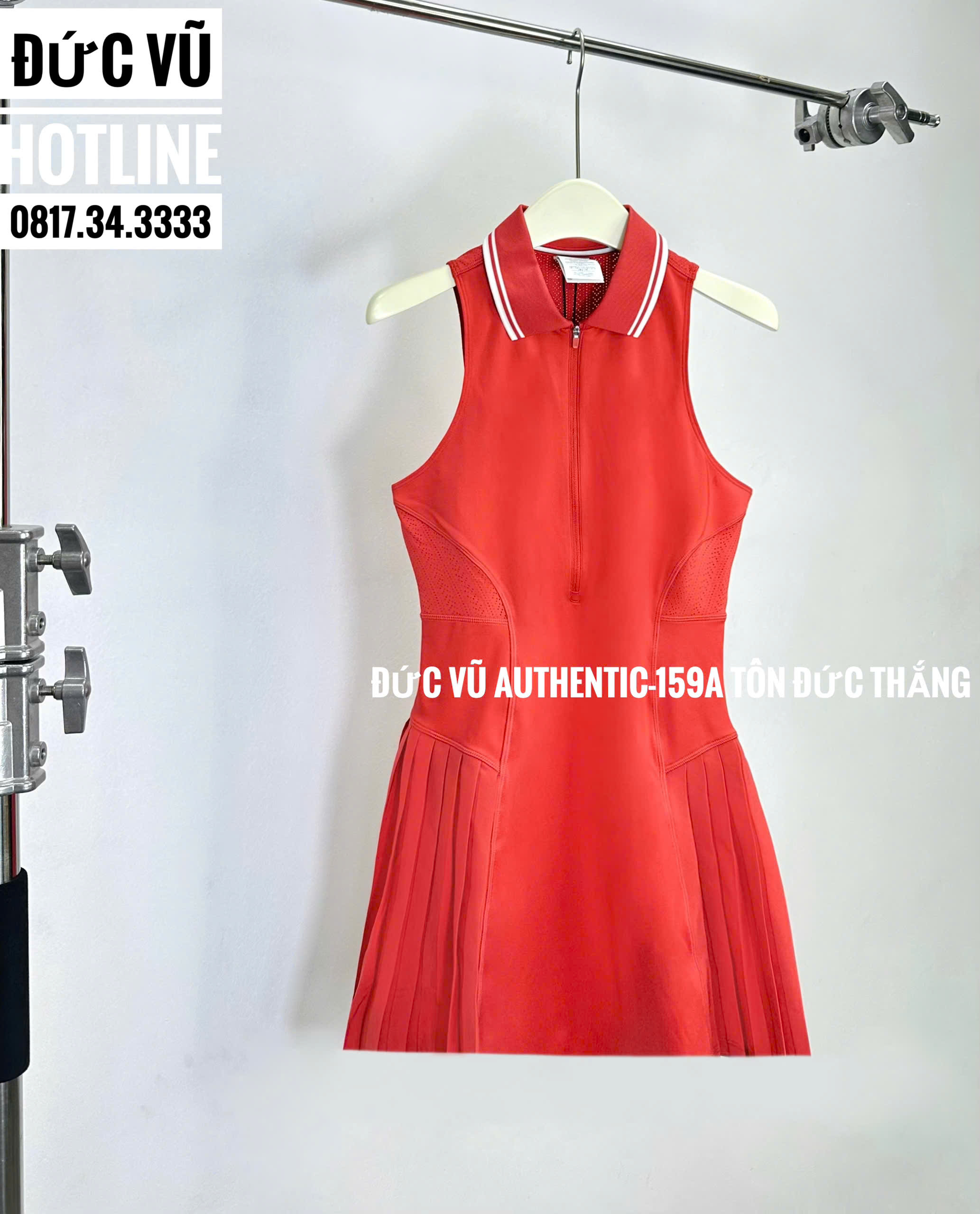 Đầm tennis nữ Wilson không tay – Màu đỏ cổ viền trắng