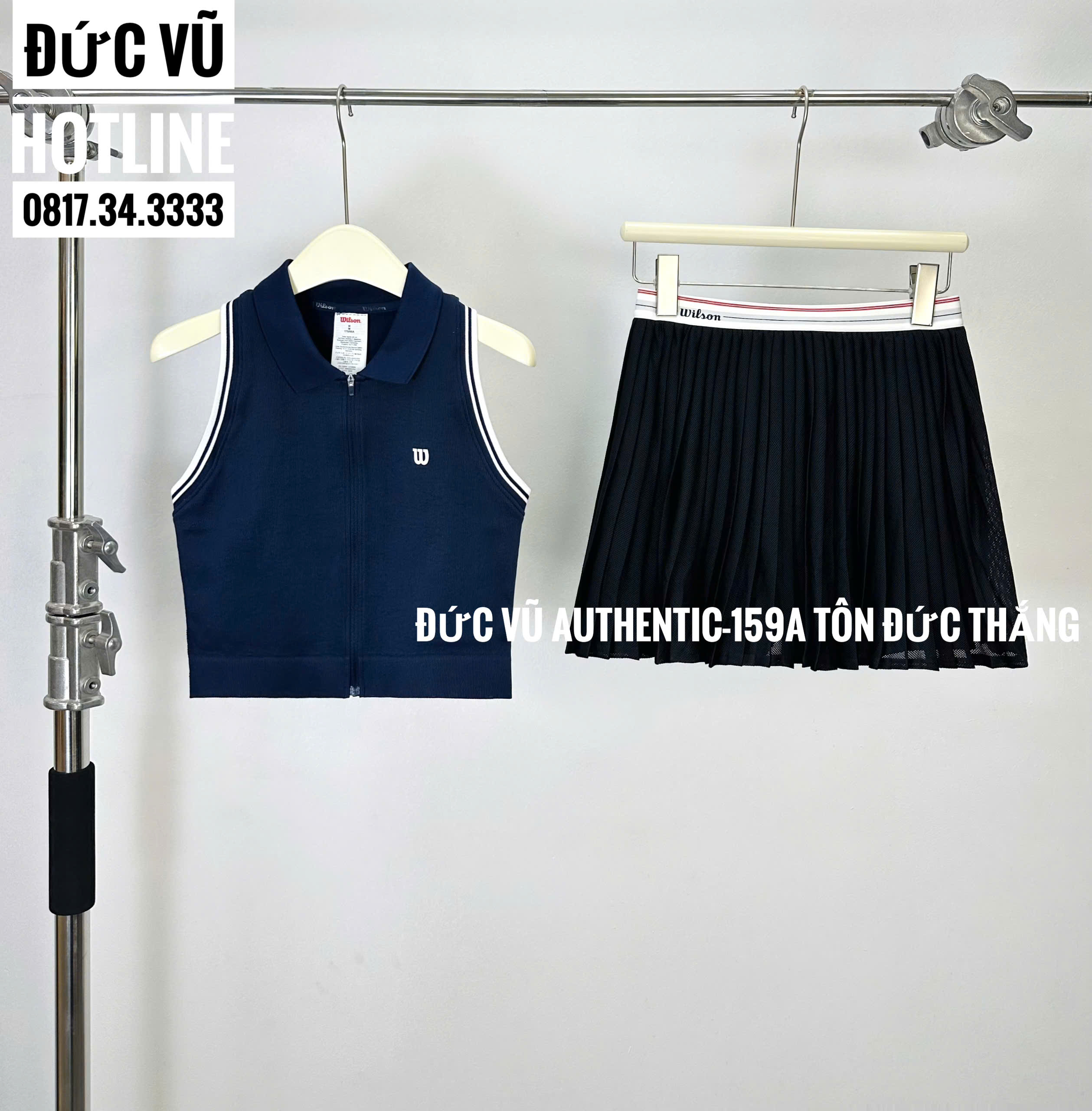Set thể thao Wilson navy (áo polo sát nách & chân váy xếp ly)