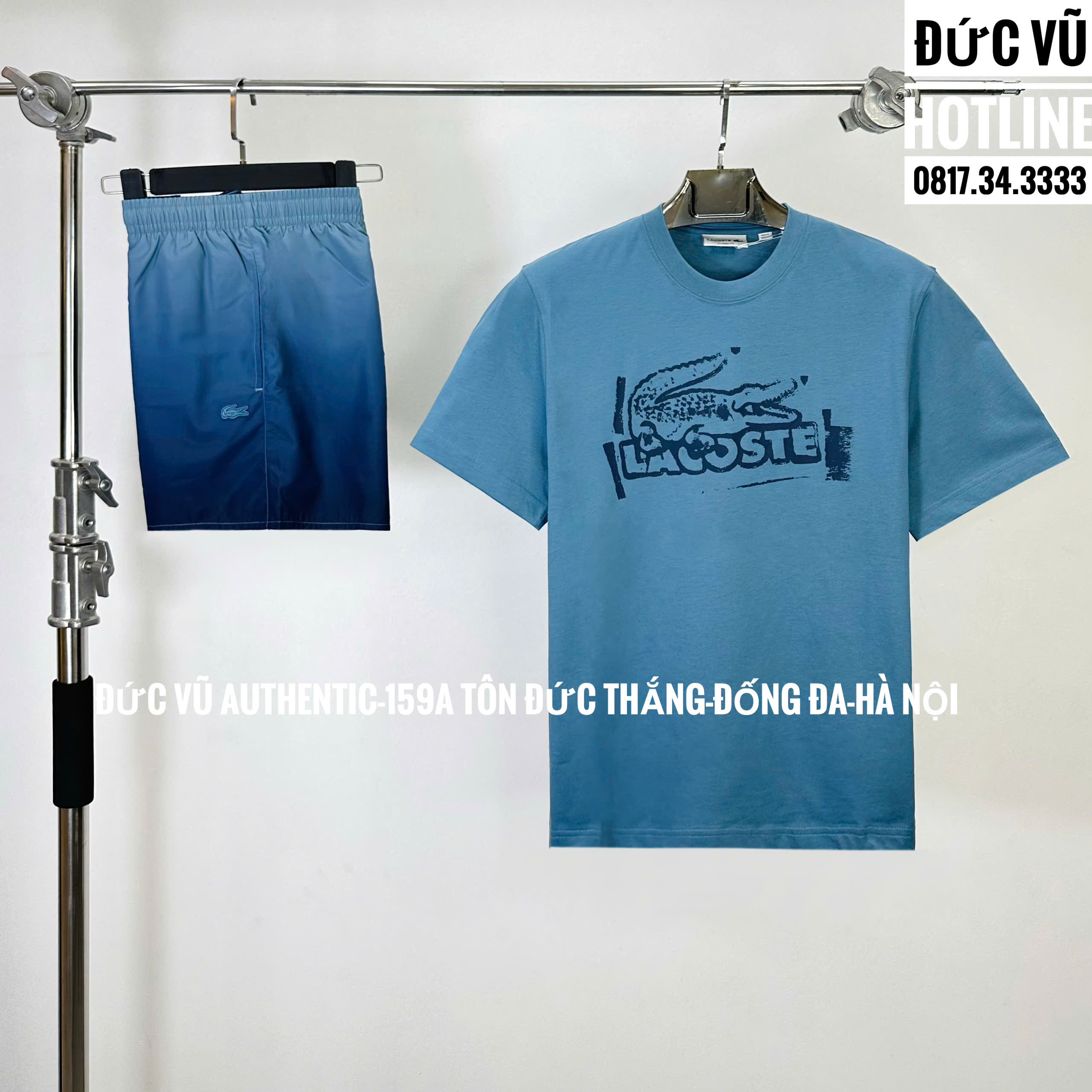 Set thể thao Lacoste xanh navy (áo thun + quần short)