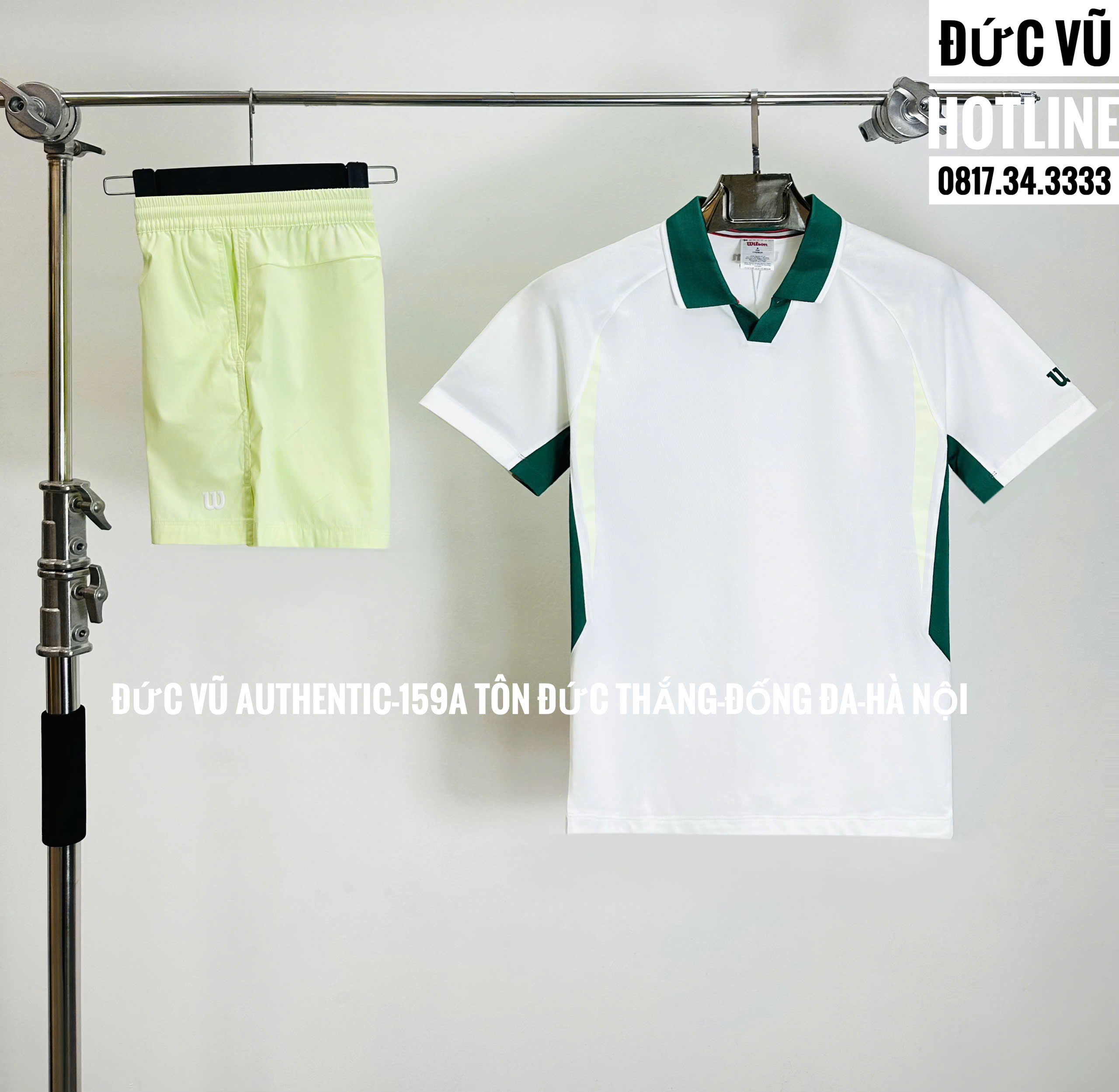Set thể thao Wilson trắng phối xanh lá (Áo polo + Quần short)