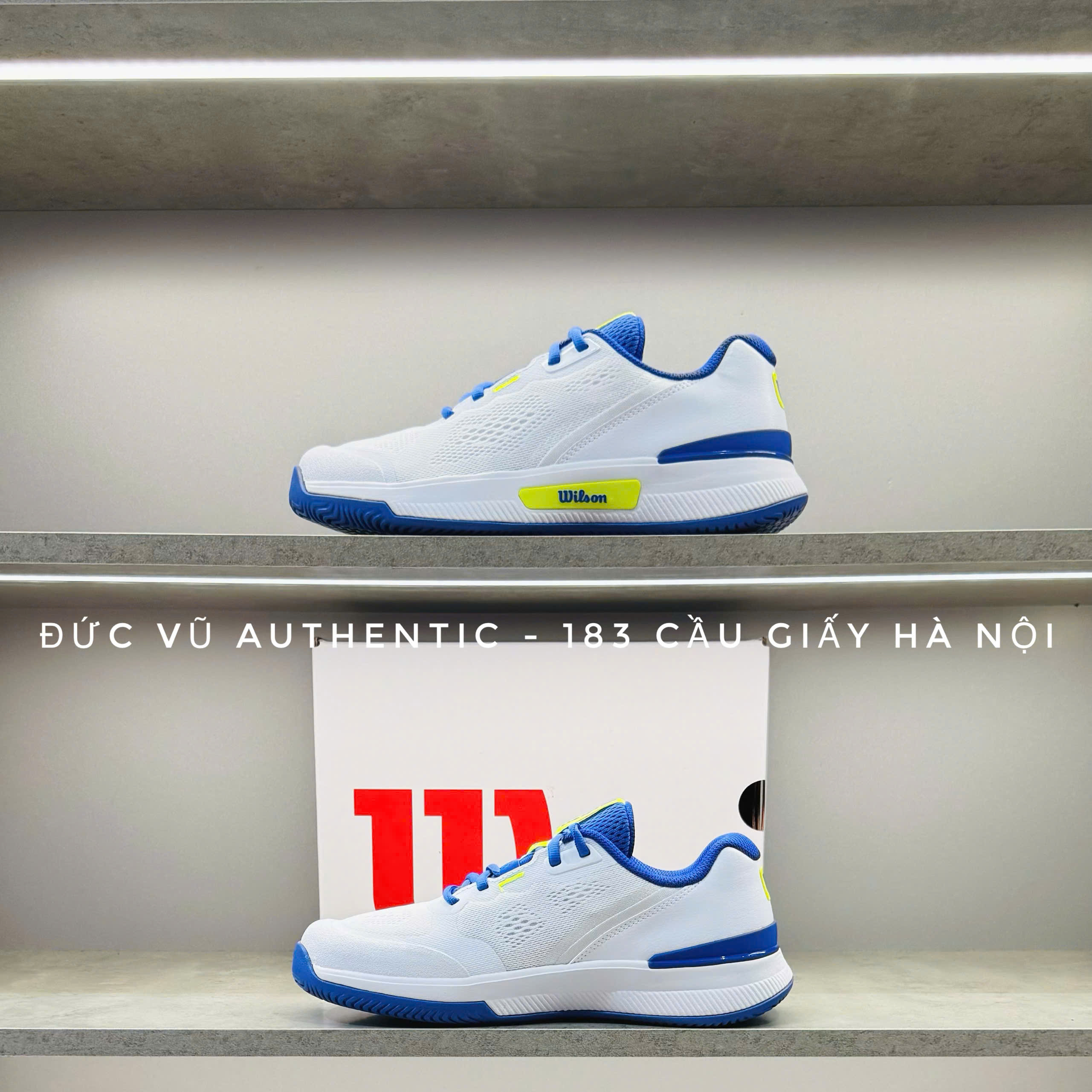 Giày Wilson Kaos Swift (Màu Trắng – Xanh Navy – Vàng Neon)