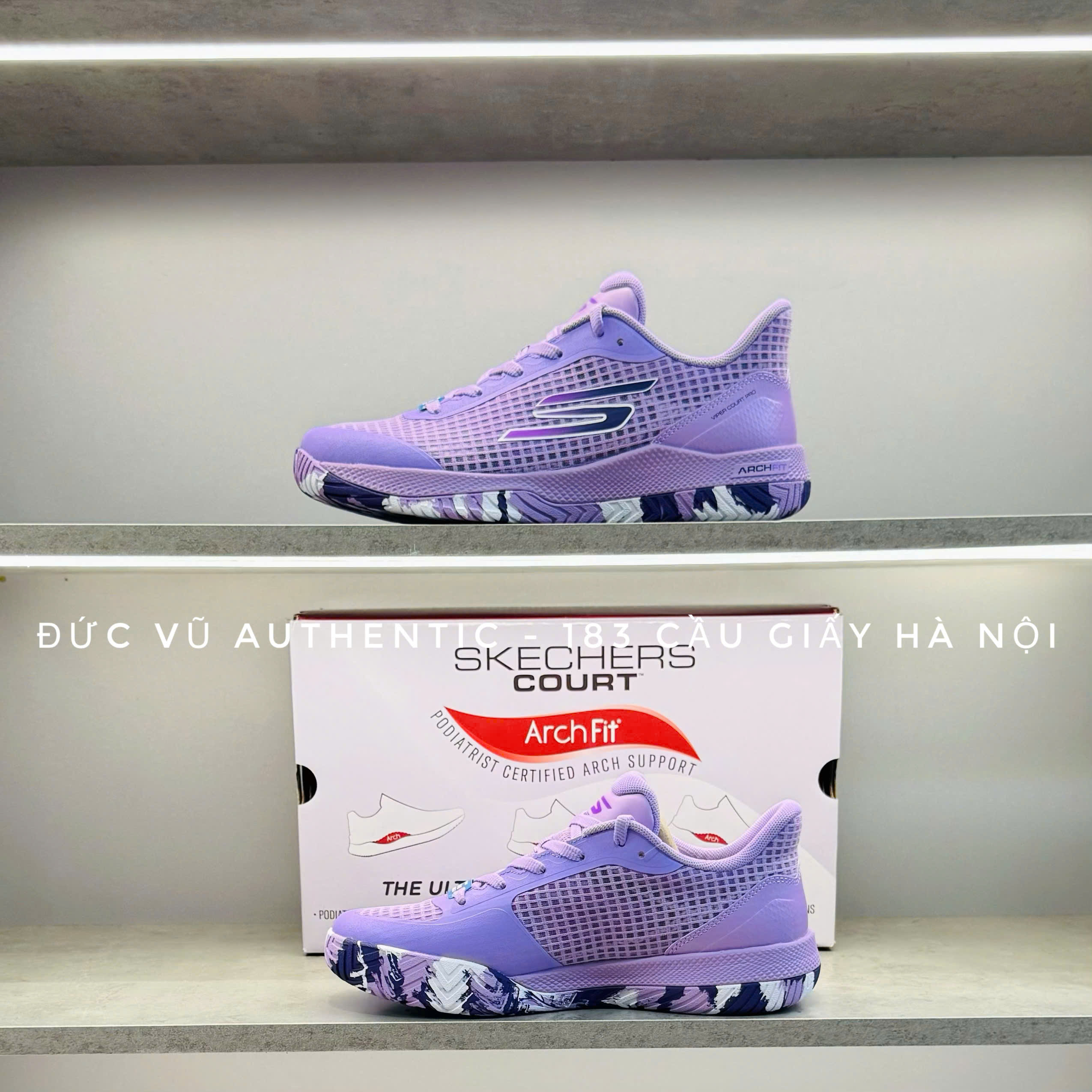 Giày tennis Skechers Court Arch Fit – Tím Lavender
