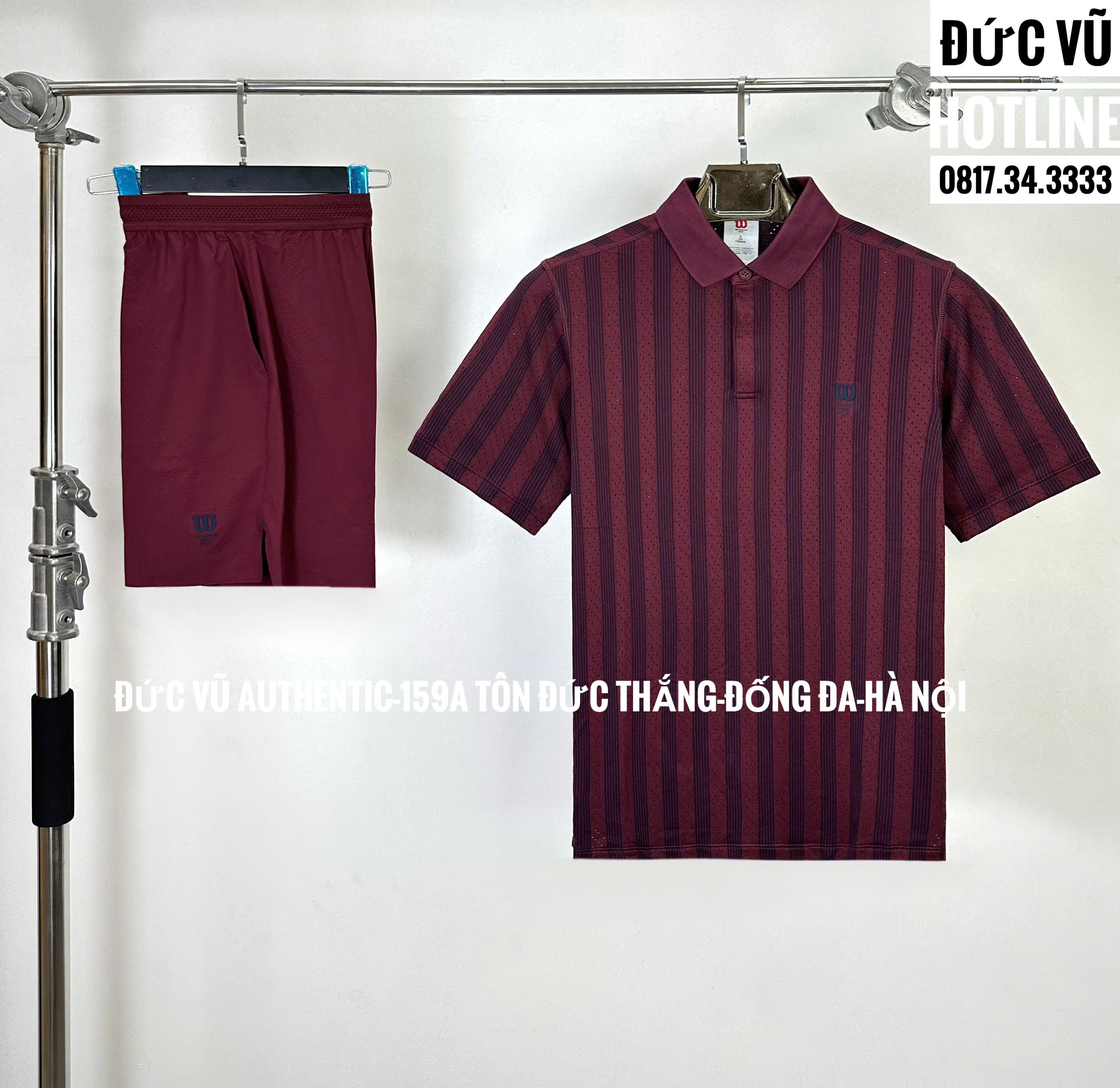 Set thể thao nam Wilson polo sọc màu đỏ rượu vang