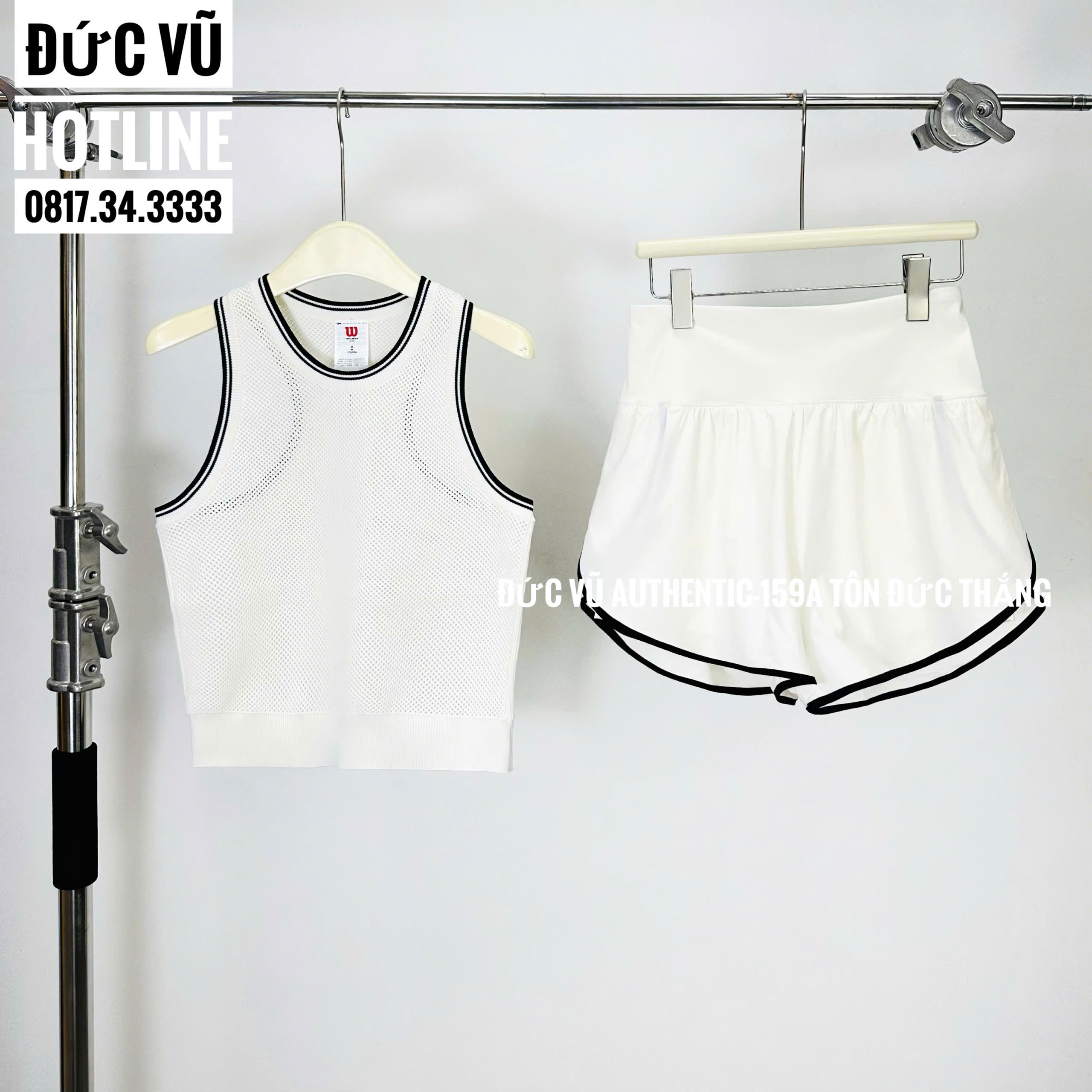 Set đồ thể thao nữ – Áo Tanktop & Quần Short (Trắng viền đen)