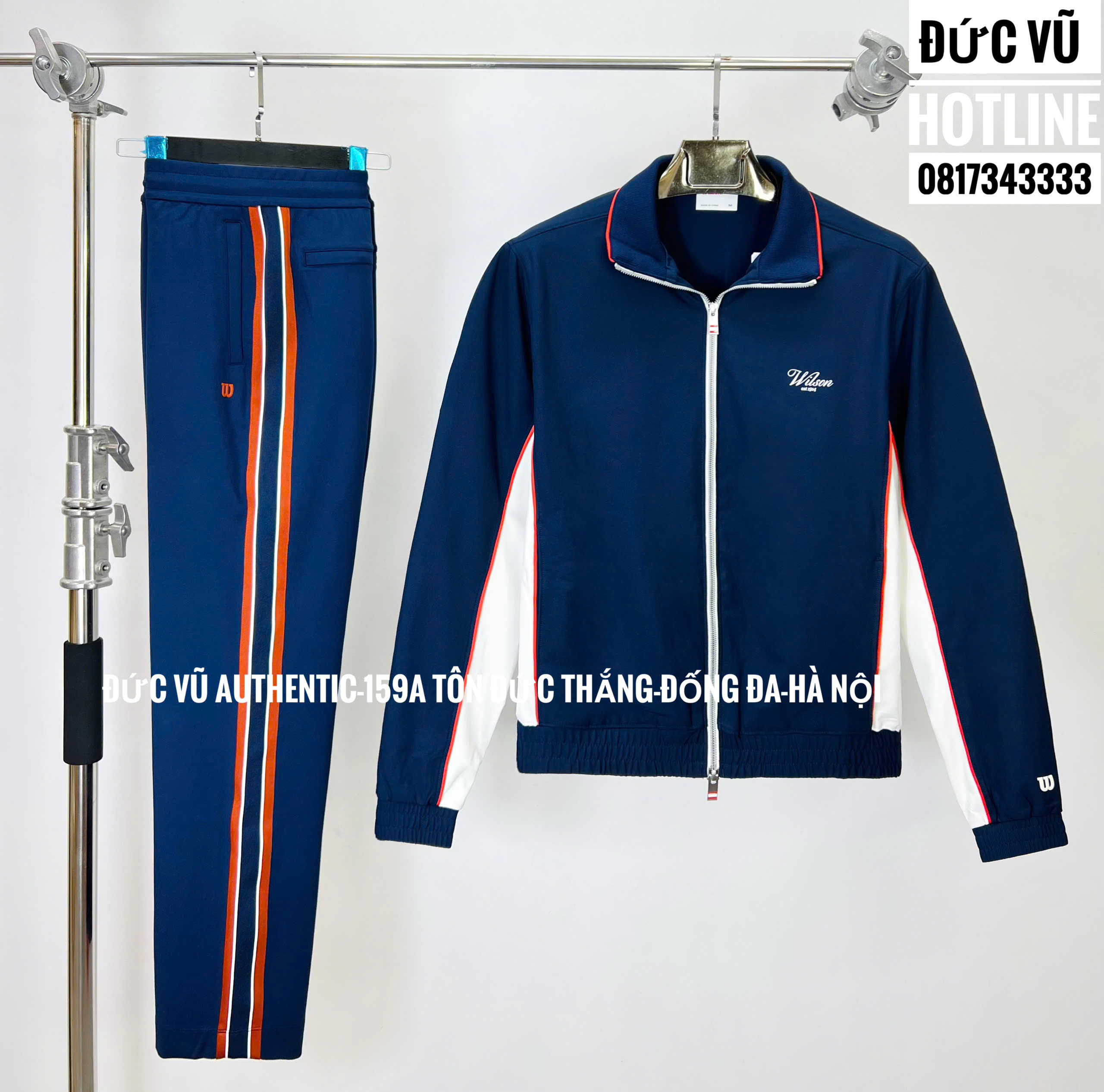 Bộ nỉ thể thao Wilson – Xanh Navy viền trắng đỏ