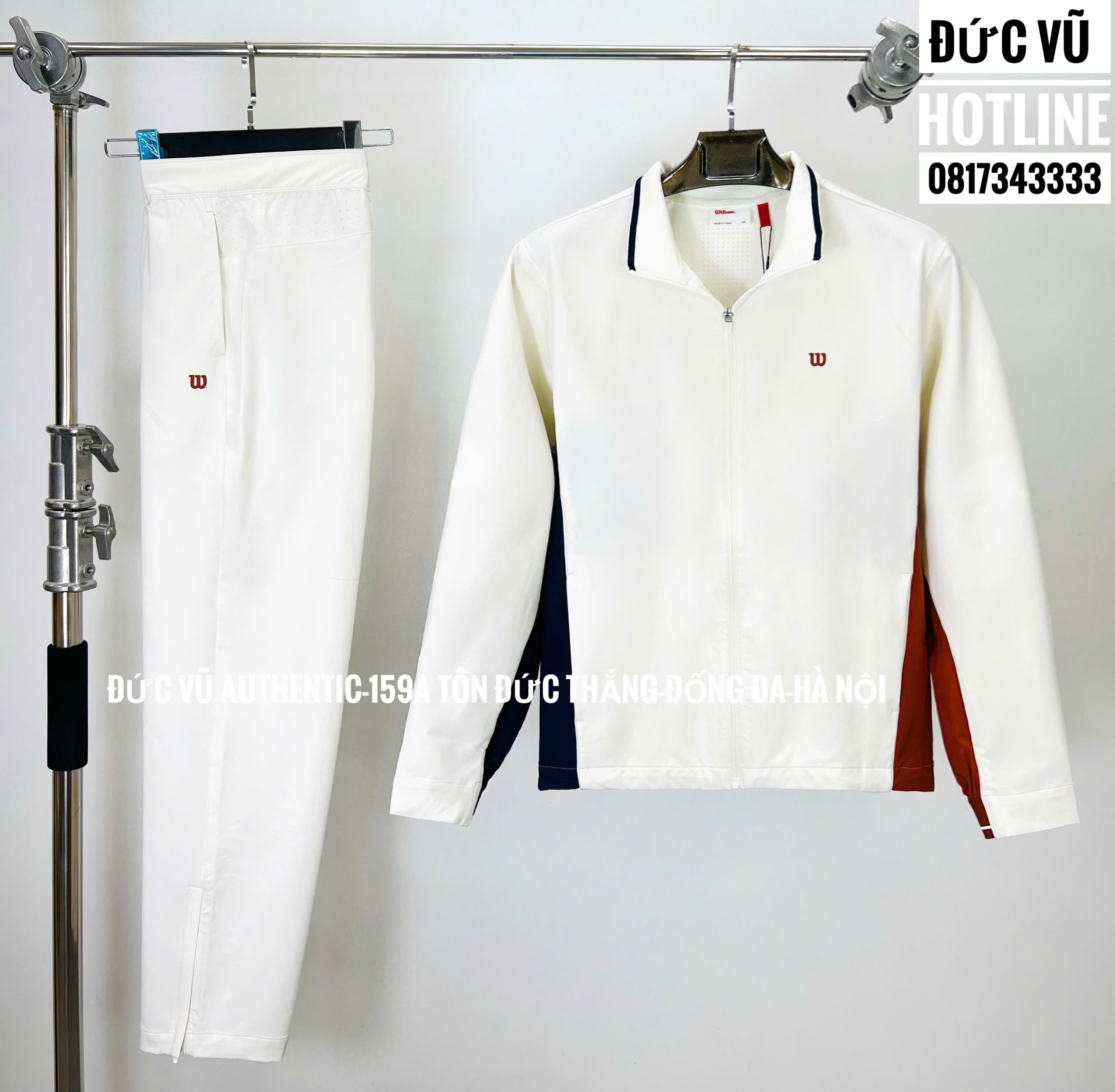 Bộ nỉ thể thao Wilson – Trắng phối navy đỏ