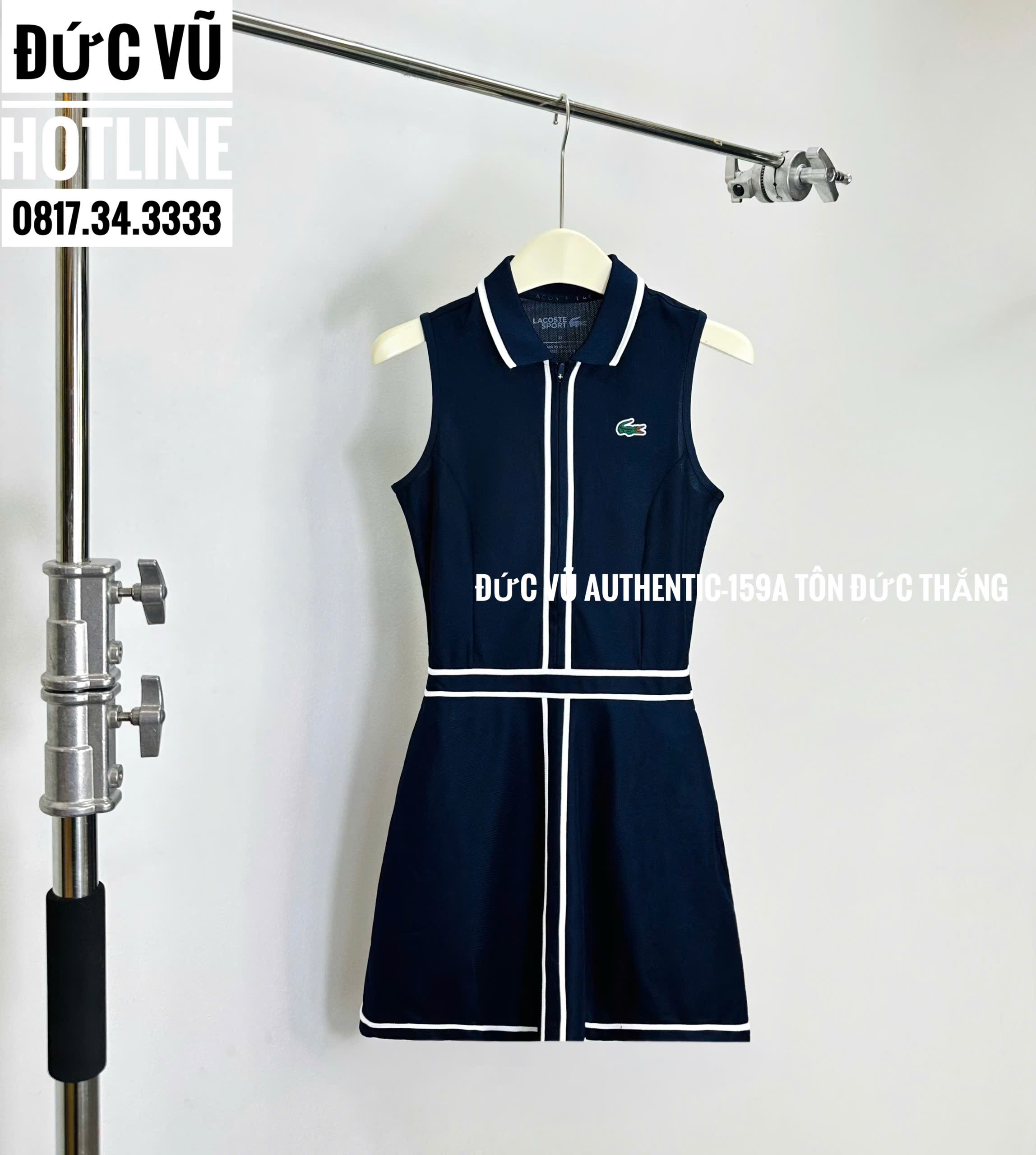 Váy tennis nữ Lacoste – Màu xanh navy viền trắng