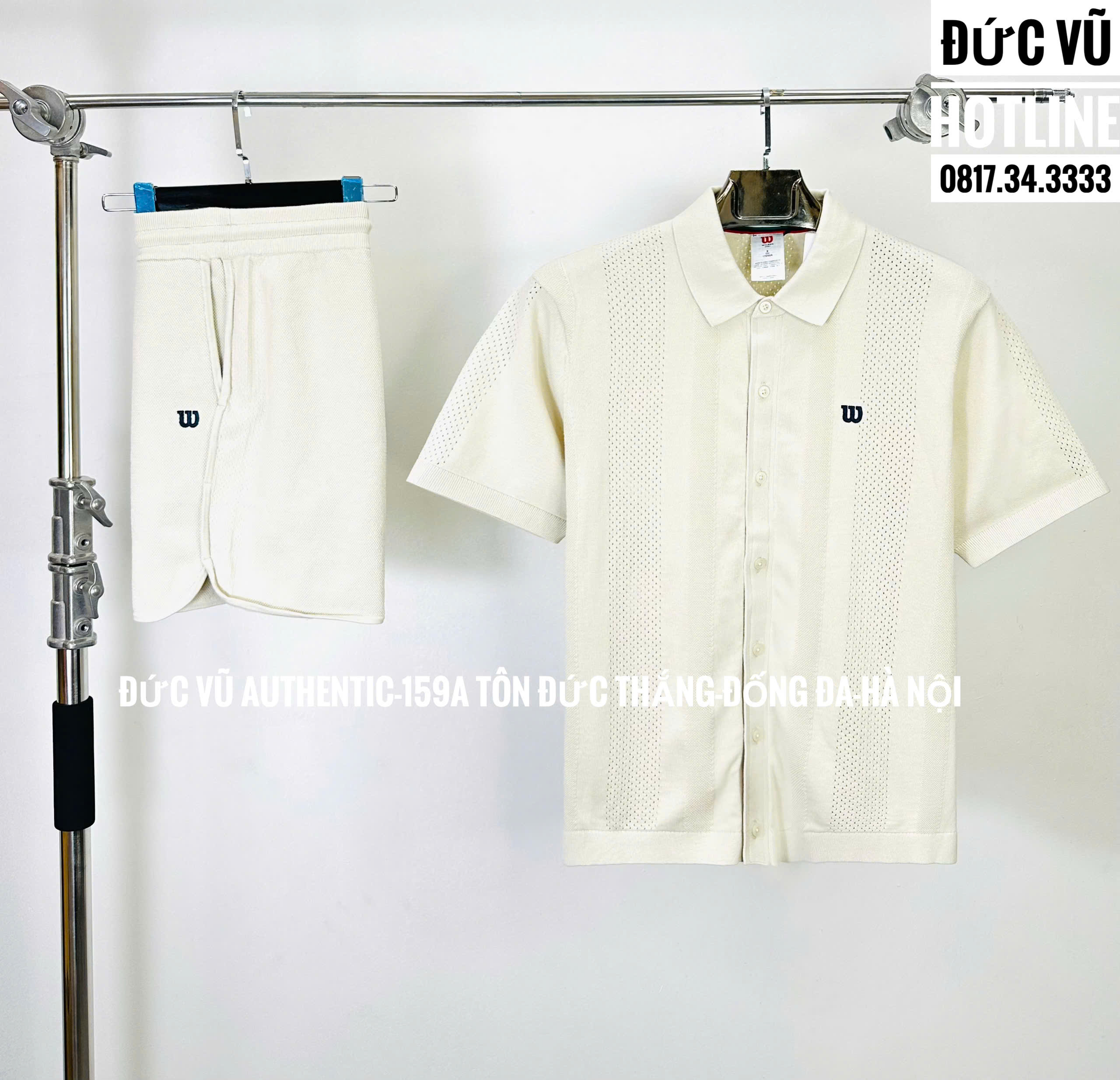 Set thể thao Wilson – Áo sơ mi ngắn tay trắng kem + quần short trắng kem