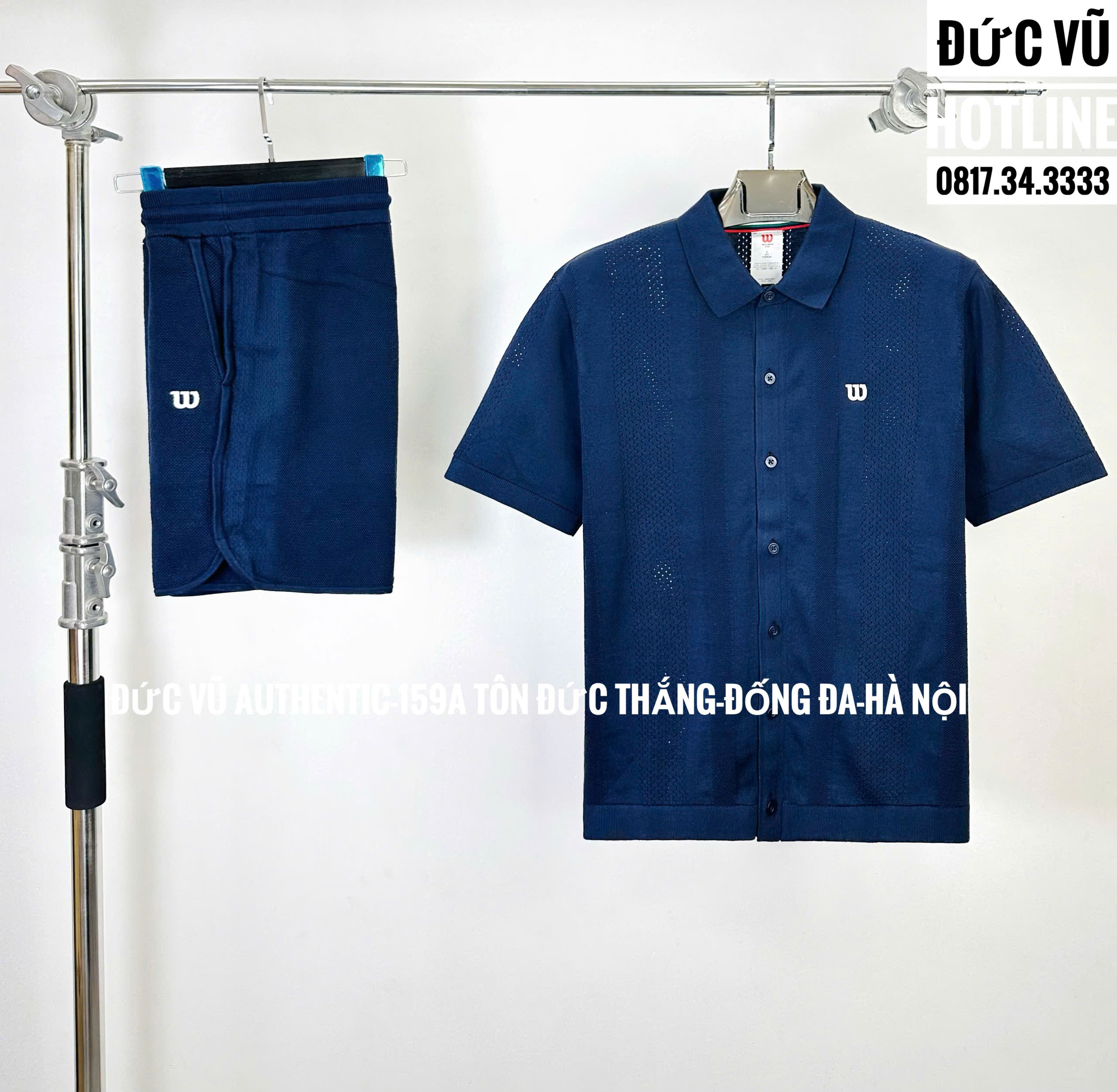 Set thể thao Wilson – Áo sơ mi ngắn tay xanh navy + quần short xanh navy