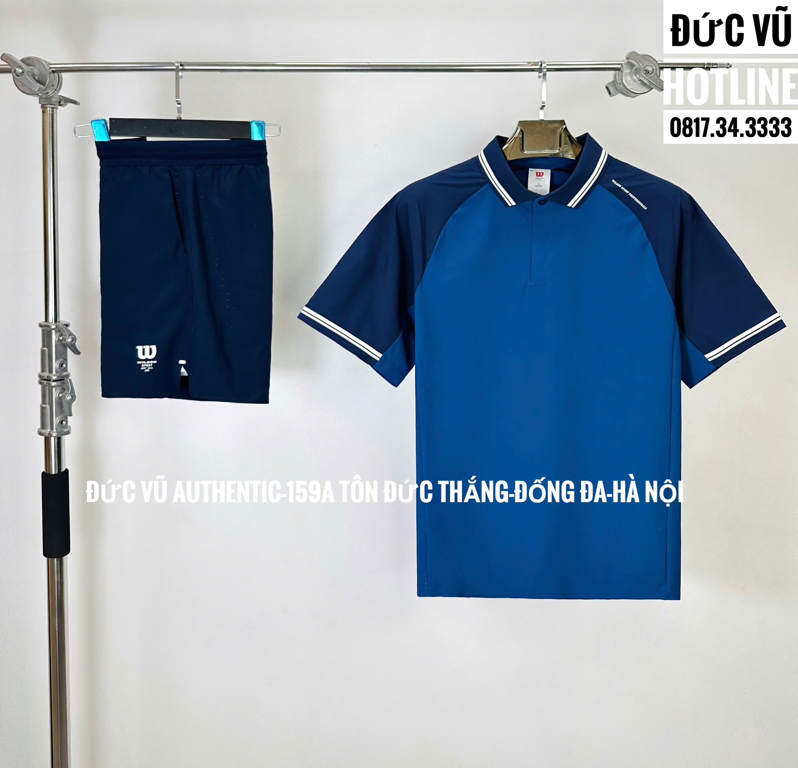 Set thể thao nam Wilson phối xanh dương – navy (áo polo + quần short)