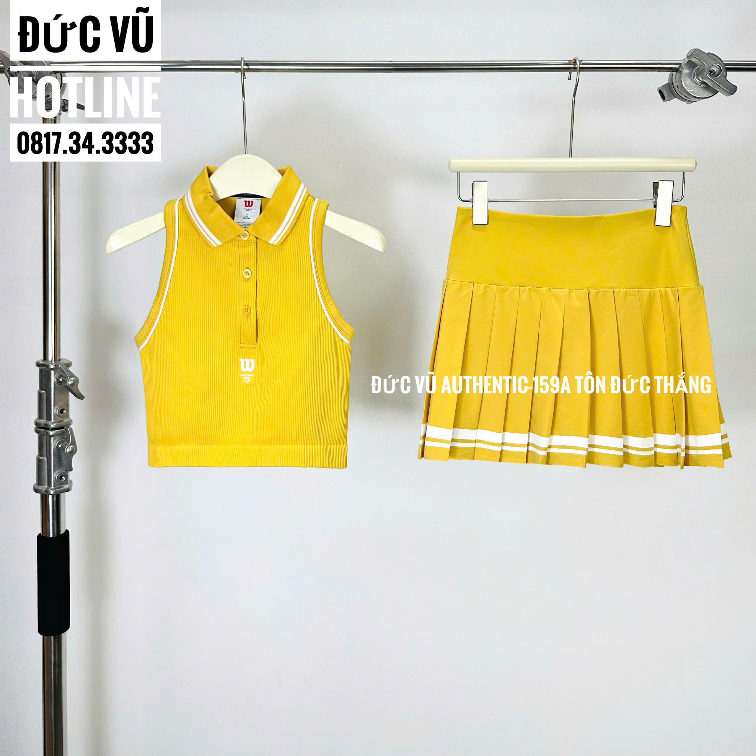 Set thể thao nữ Wilson vàng (áo croptop không tay + chân váy xếp ly)