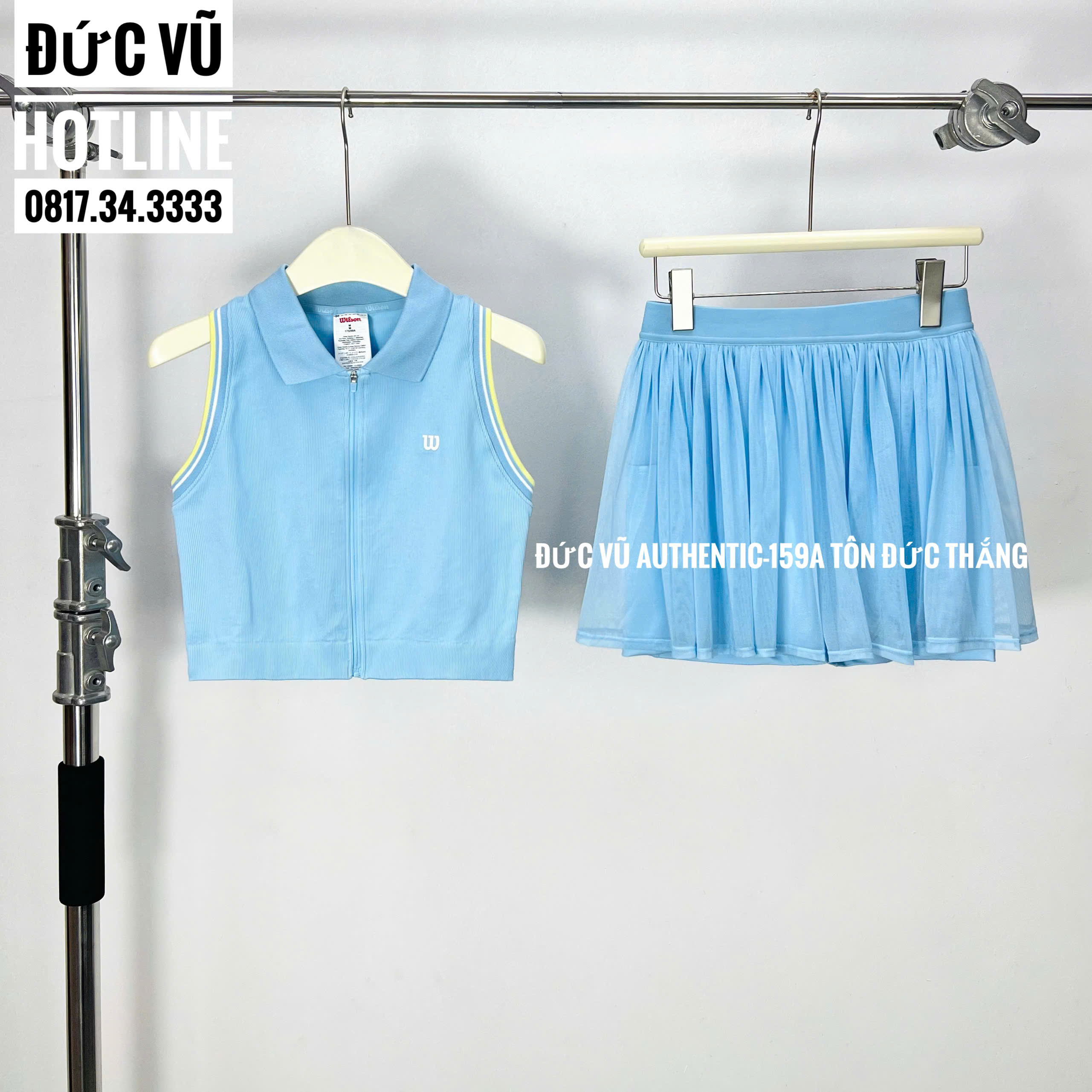 Set thể thao nữ Wilson xanh pastel (áo croptop không tay + chân váy xòe)