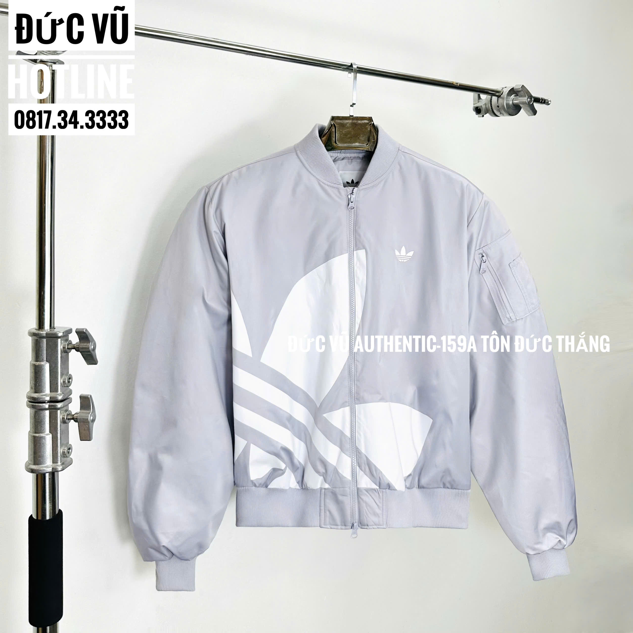 Áo khoác bomber Adidas Originals xám logo lớn