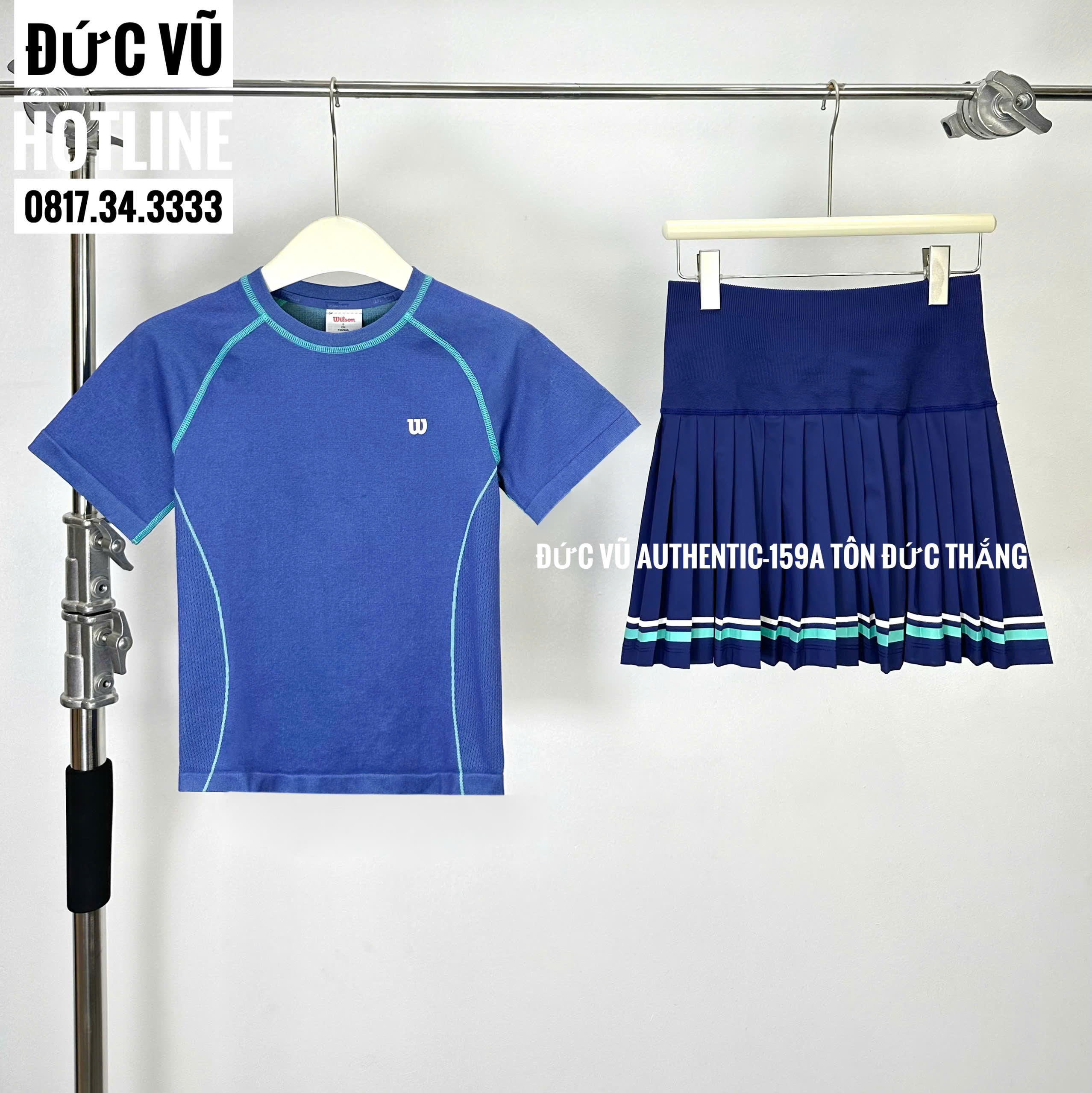 Set thể thao Wilson nữ – Áo thun thể thao + Chân váy tennis.