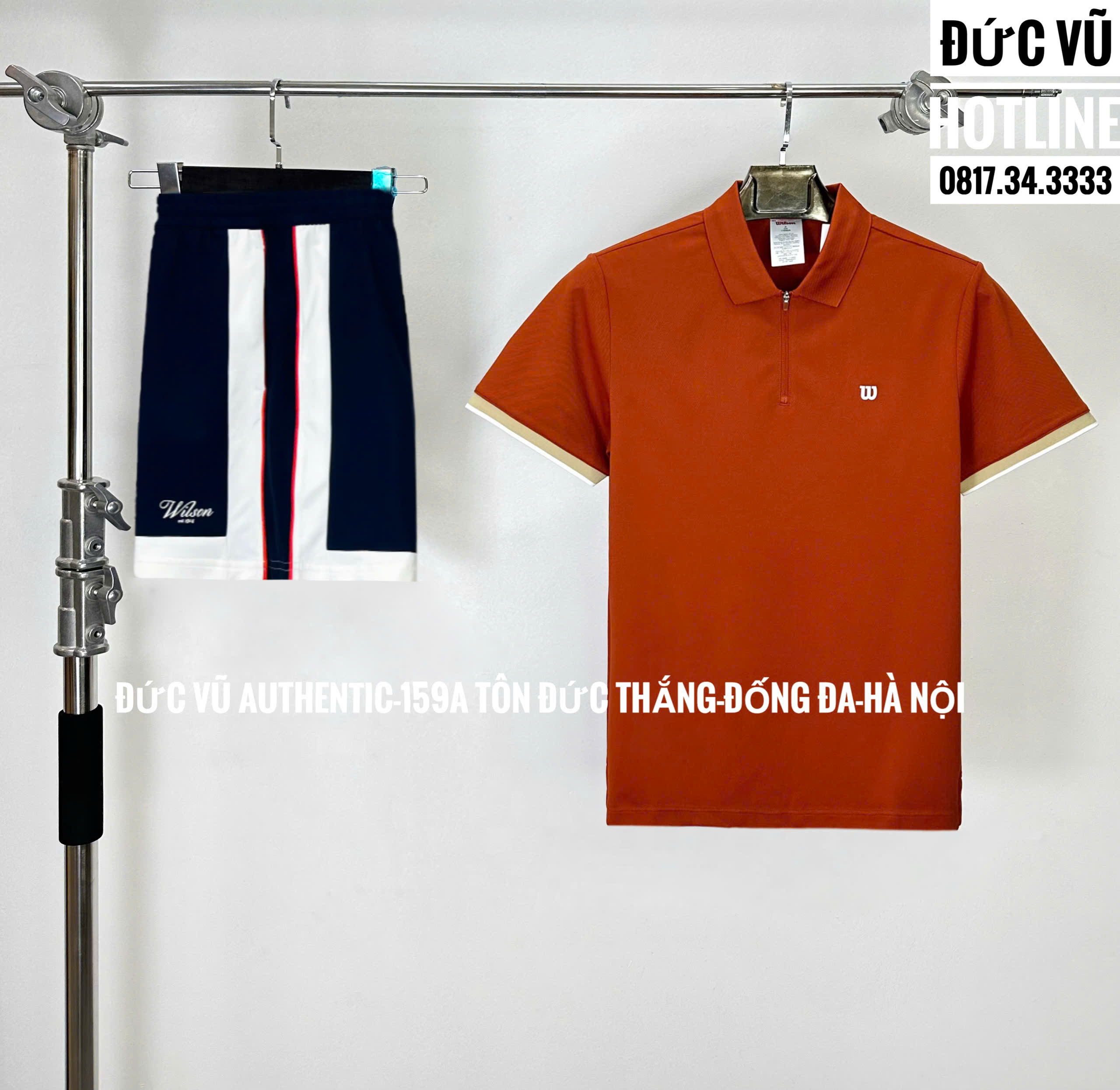 Set polo Wilson màu gạch phối quần short thể thao trắng