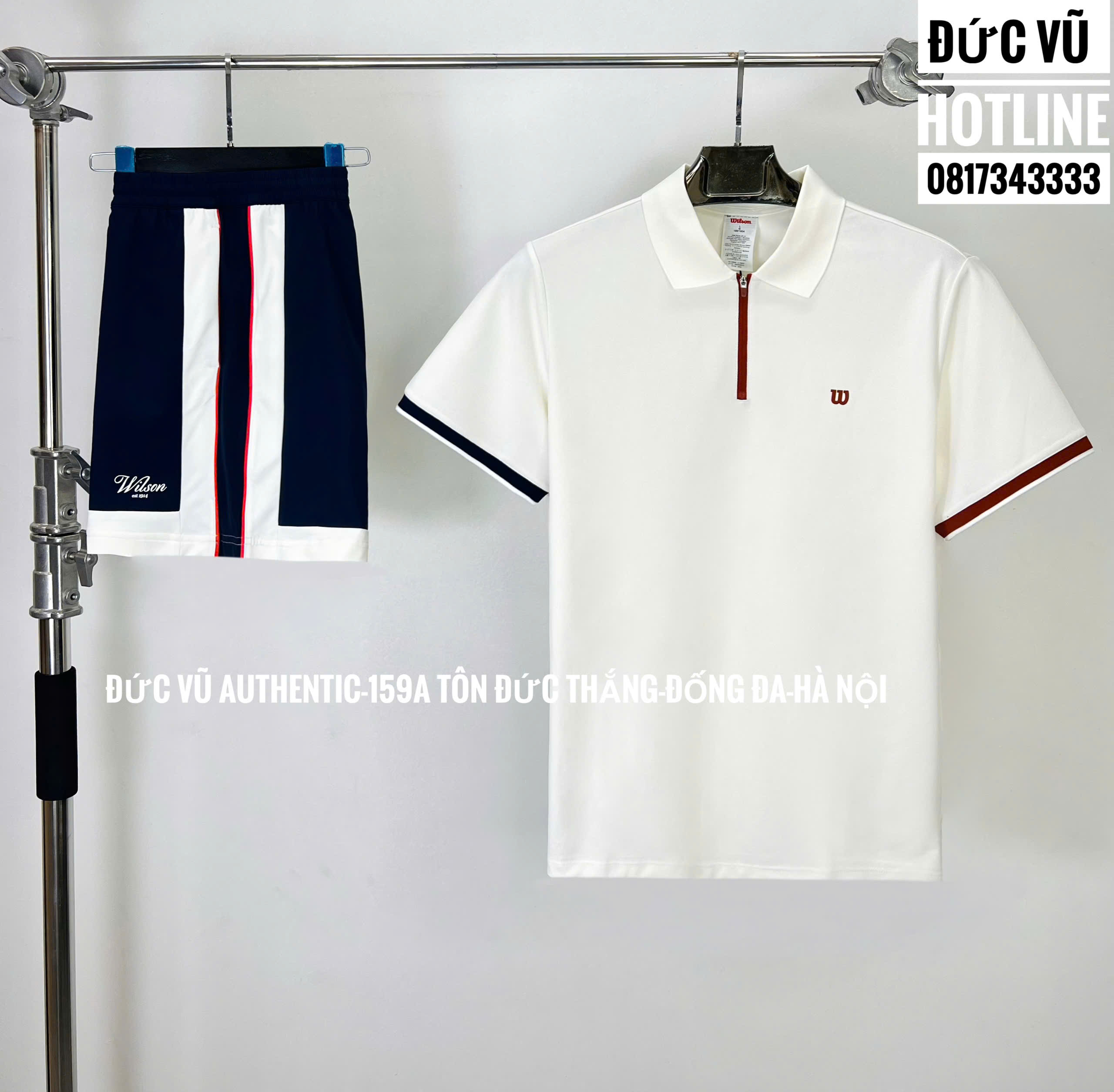 Set polo Wilson trắng phối quần short thể thao xanh navy