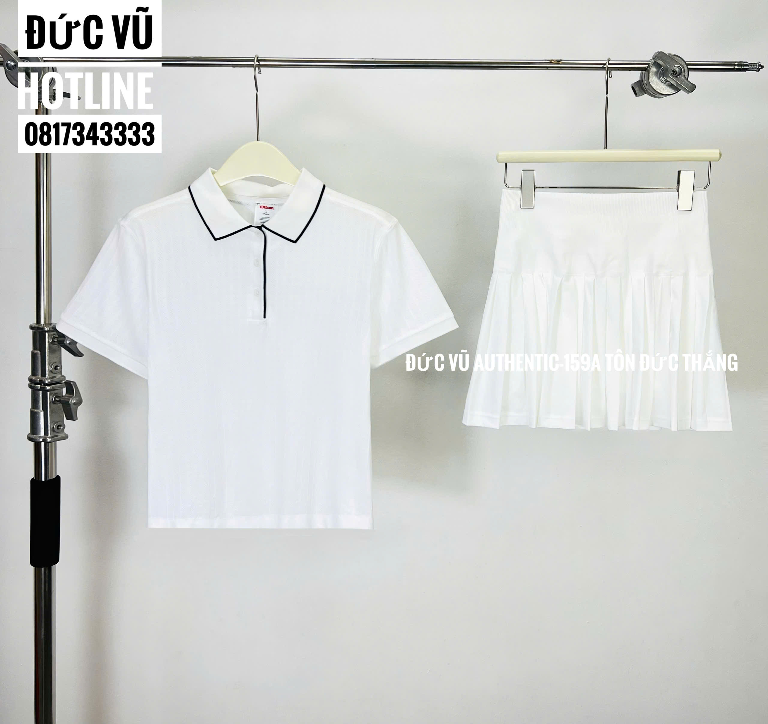 Set áo polo và chân váy tennis trắng