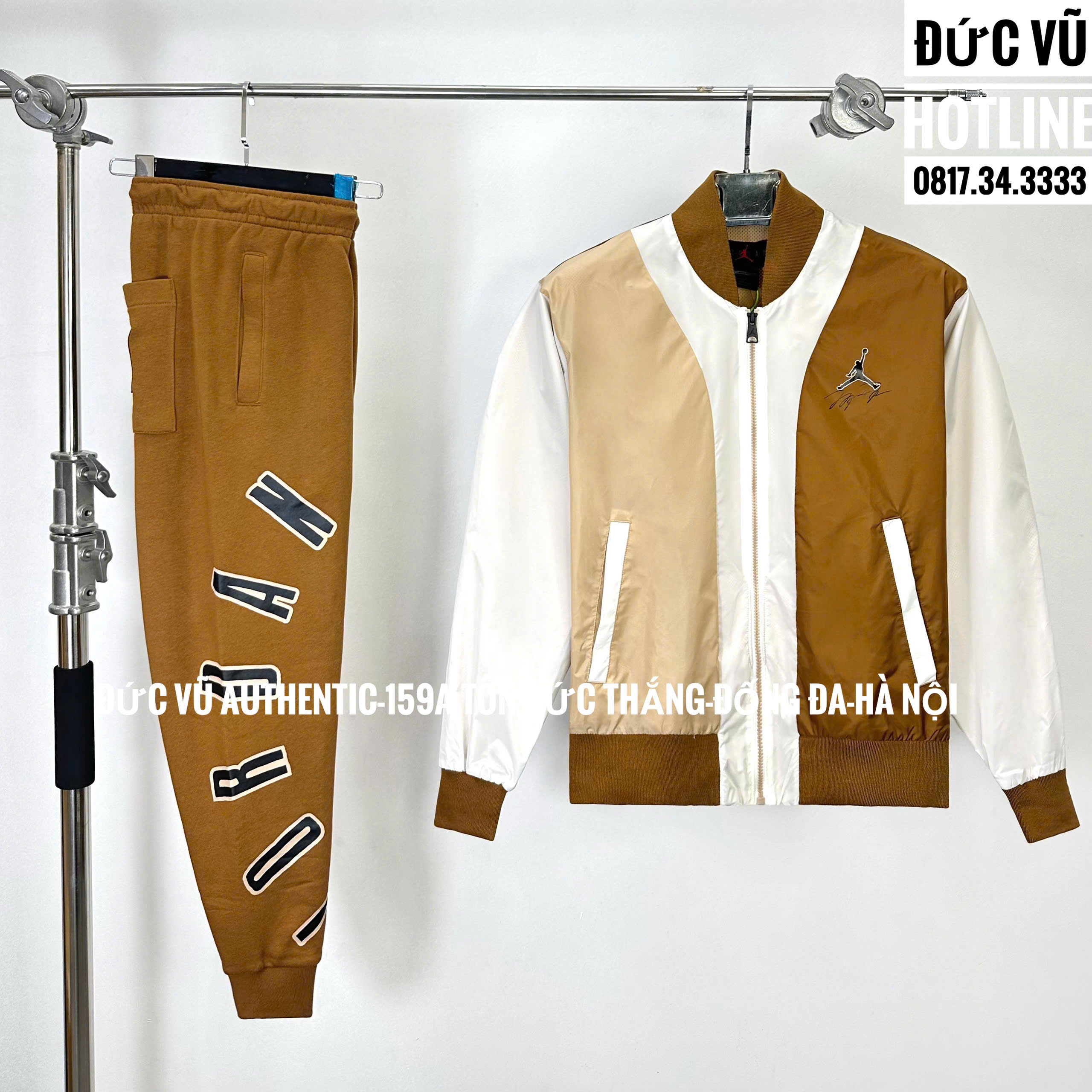 Bộ đồ thể thao Jordan phối màu nâu – trắng.