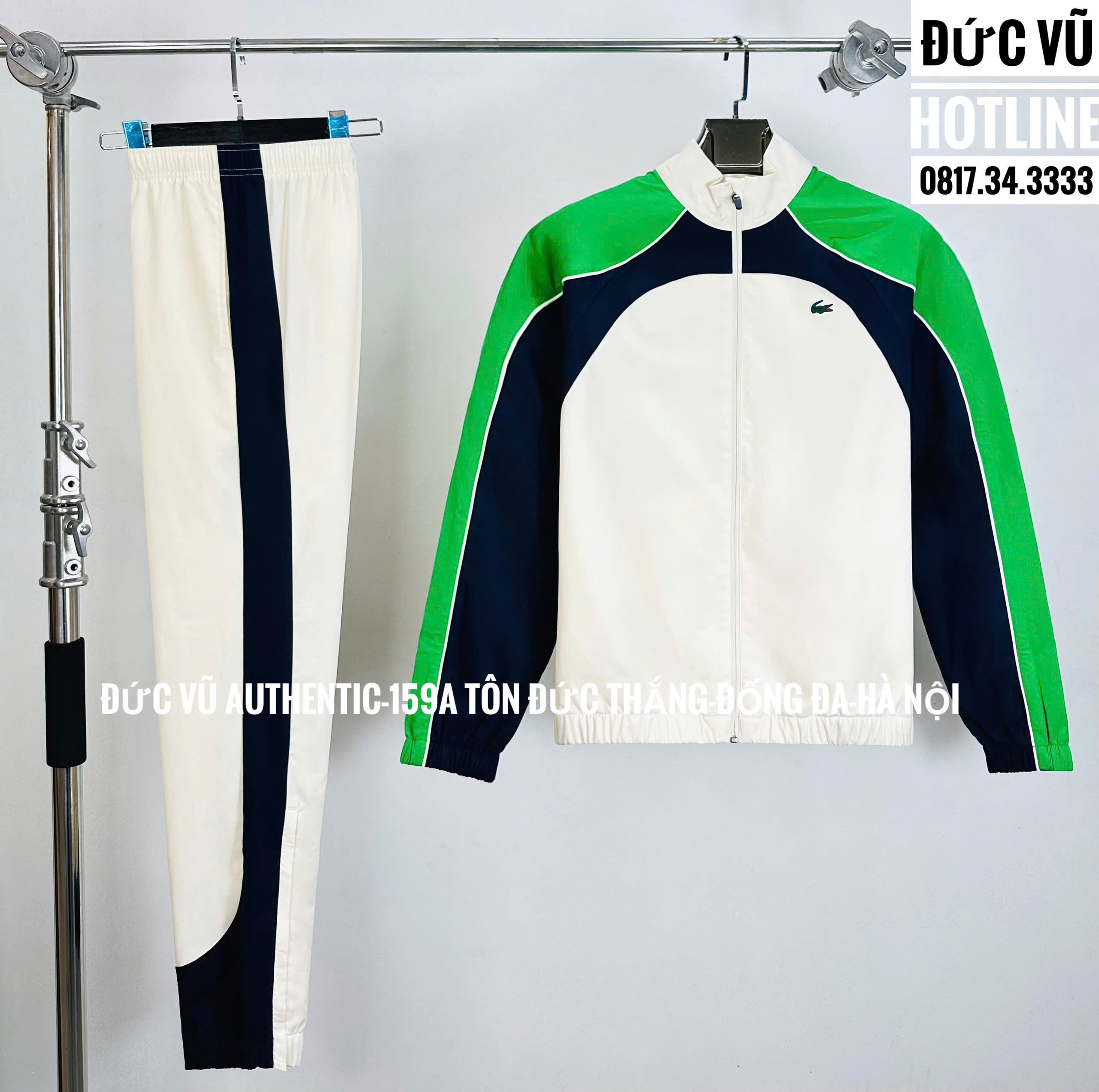 Bộ thể thao Lacoste phối màu xanh lá – navy – trắng