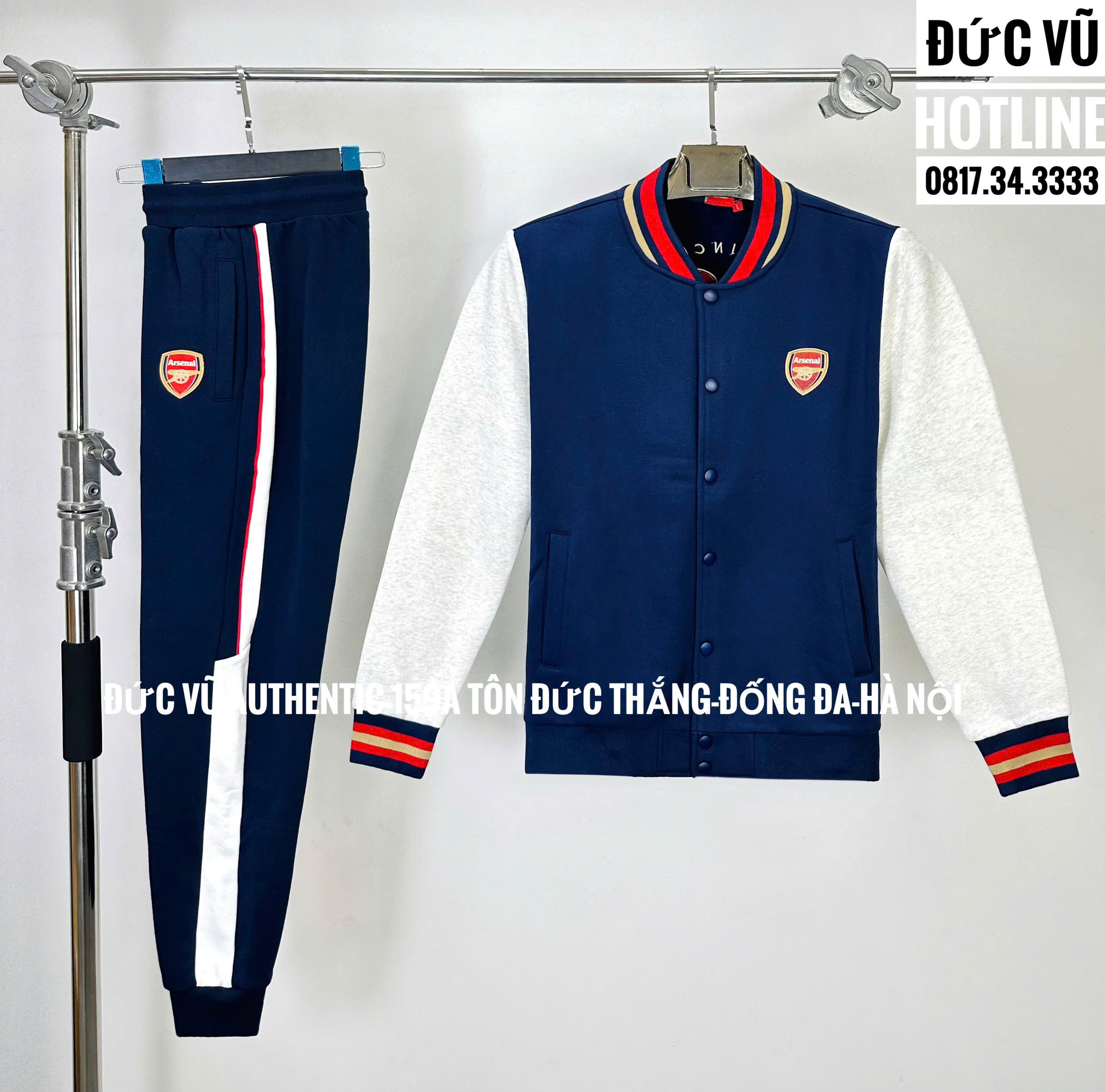 Bộ nỉ thể thao Arsenal phối màu navy – xám