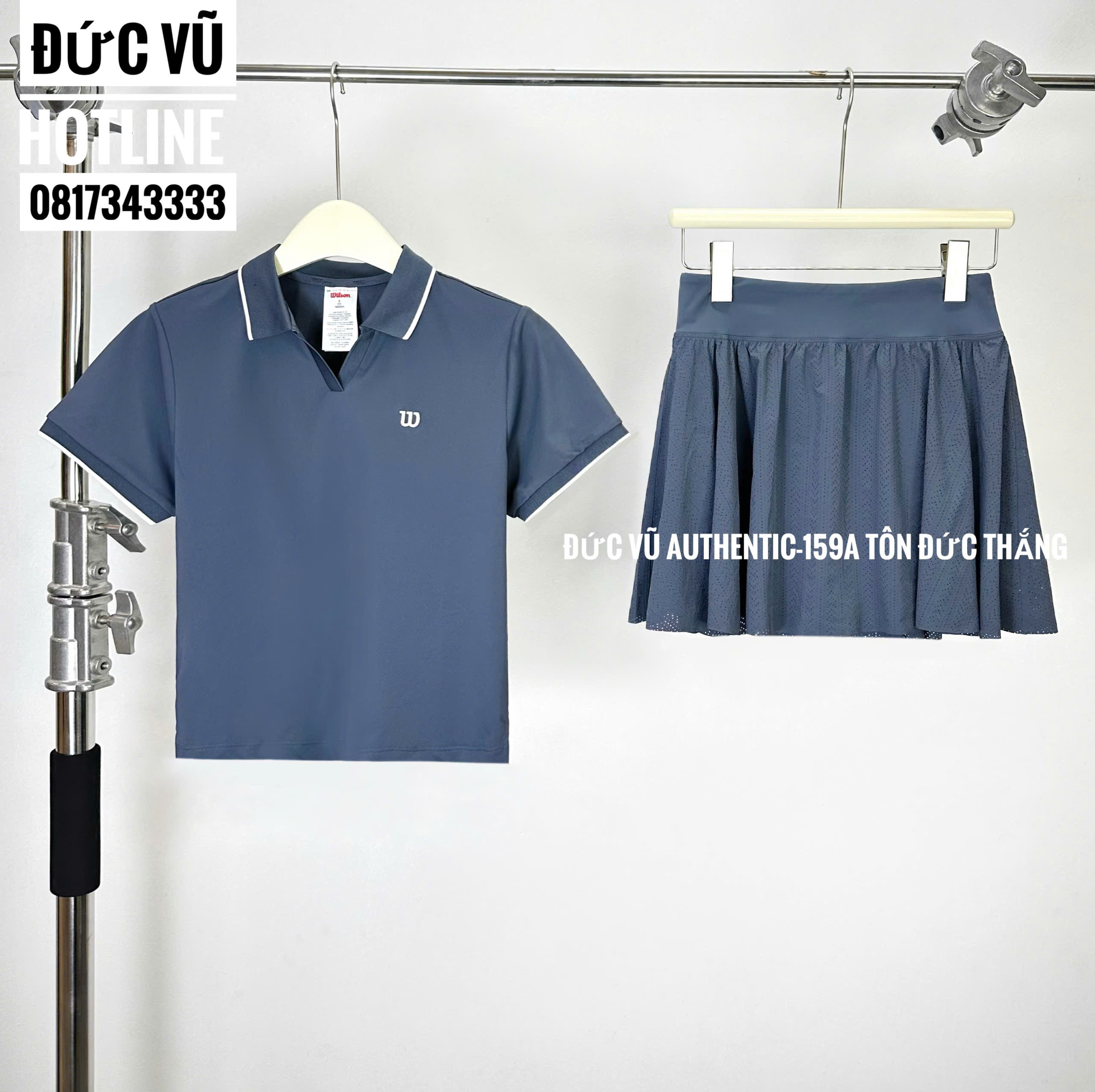 Set áo polo thể thao và chân váy tennis xanh than