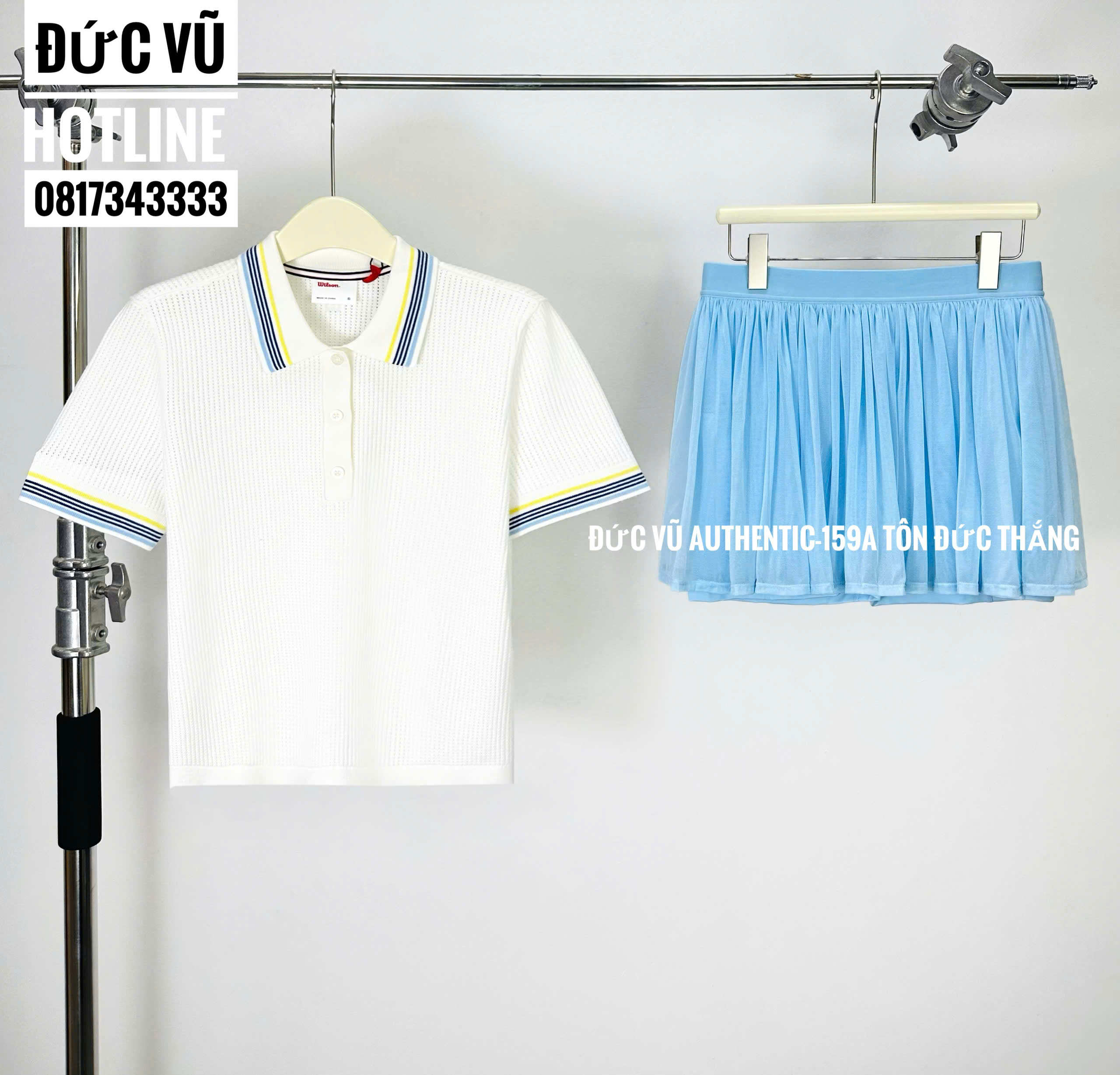 Set thể thao nữ Wilson – Áo polo cổ bẻ phối váy tennis xếp ly