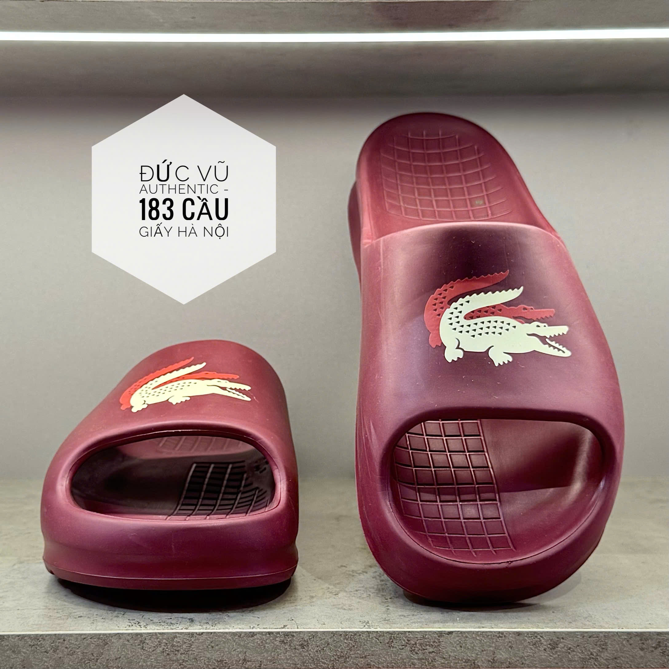 Dép Lacoste Slide Logo Cá Sấu Đỏ Đô