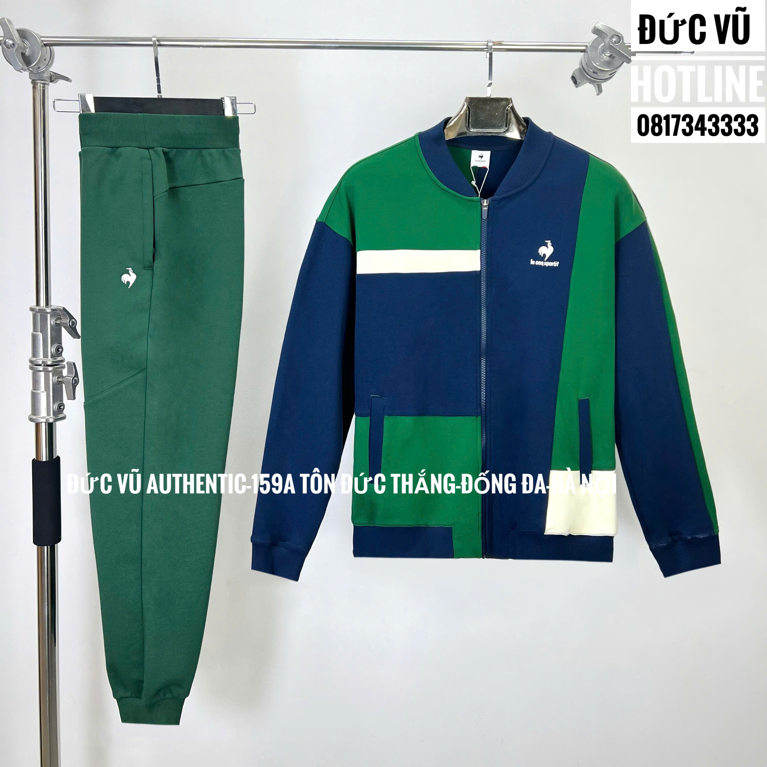 Bộ nỉ thể thao Le Coq Sportif phối màu xanh navy – xanh lá