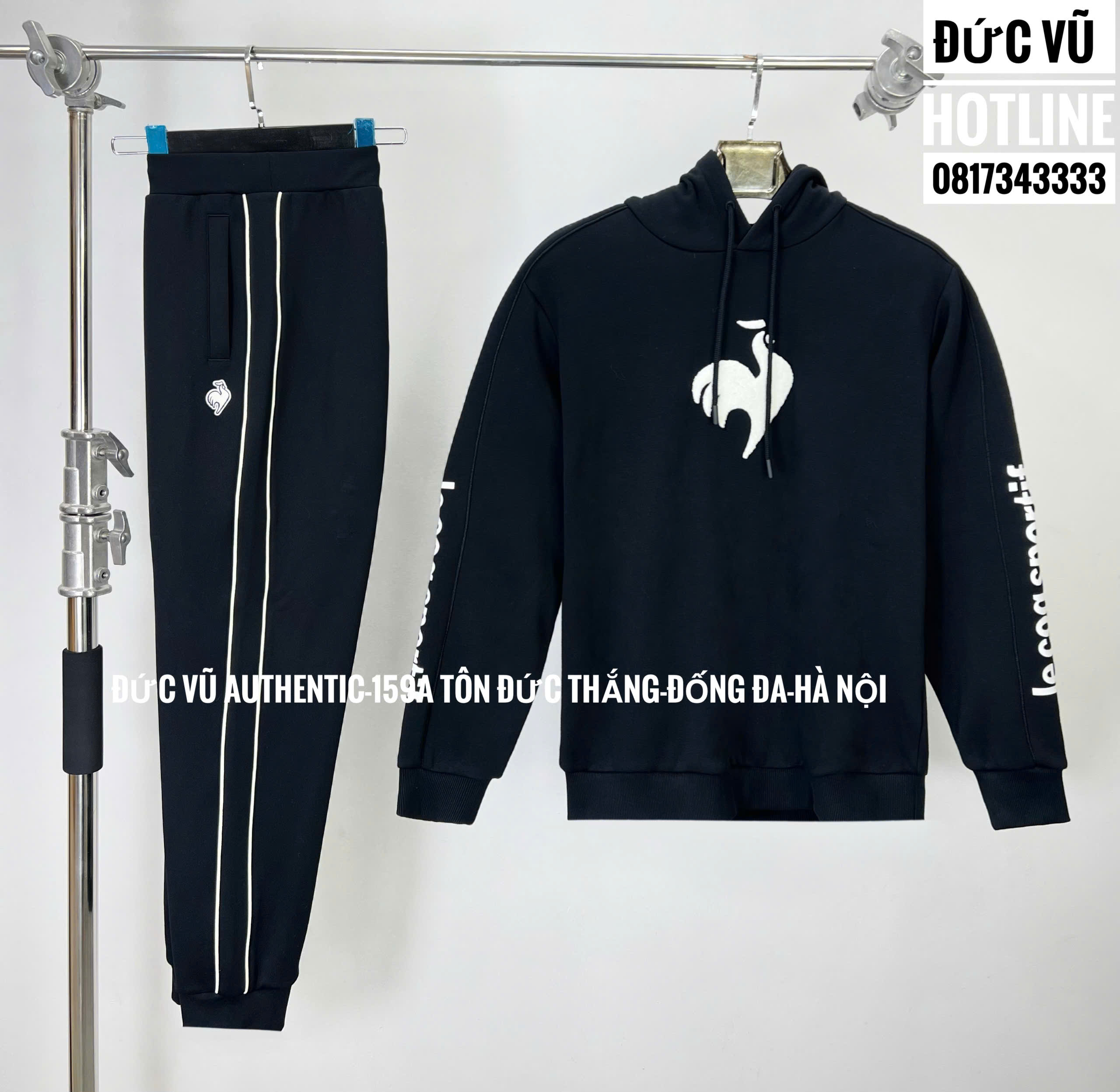 Bộ đồ thể thao Le Coq Sportif nỉ đen (áo hoodie + quần jogger)