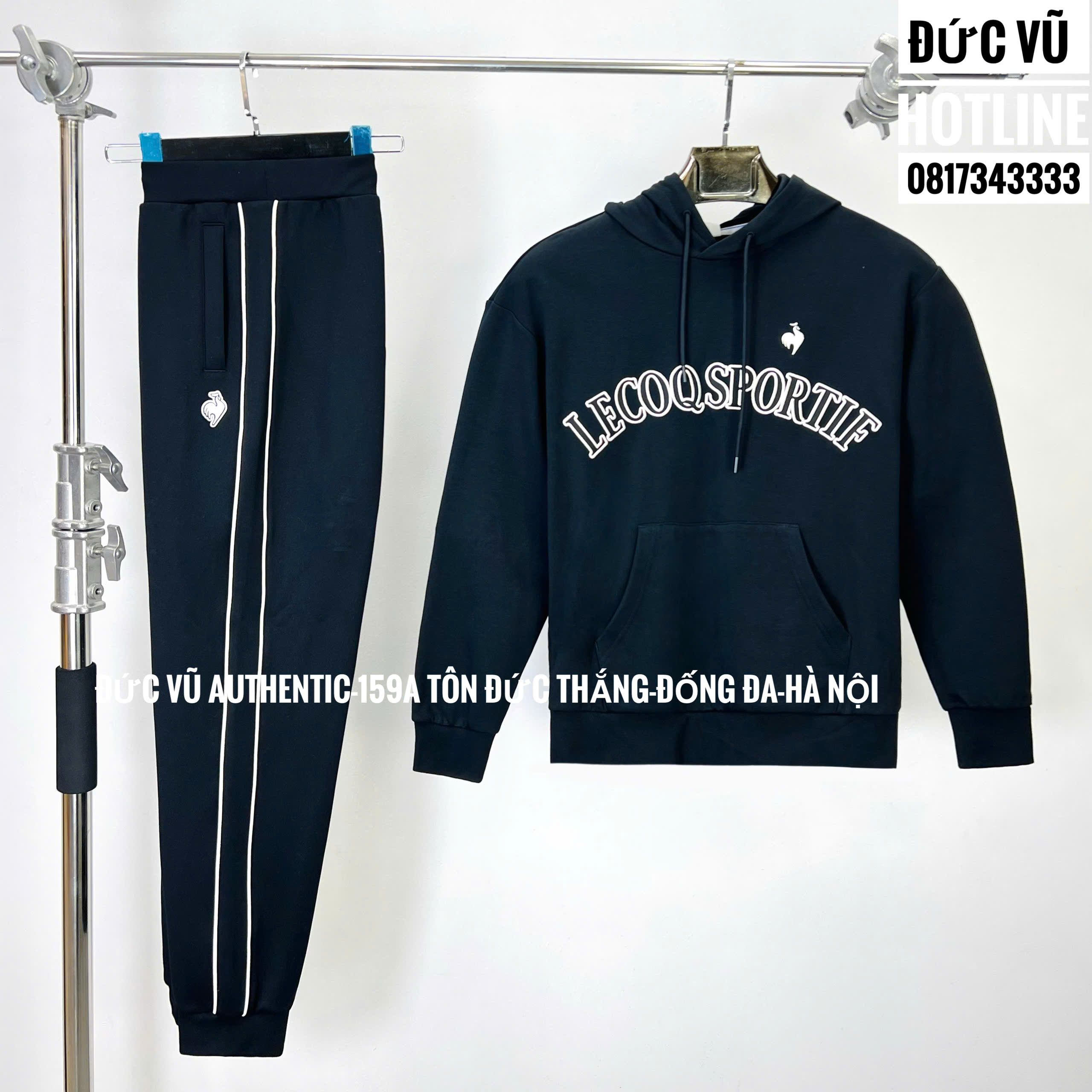 Bộ nỉ thể thao Le Coq Sportif đen (áo hoodie + quần jogger)